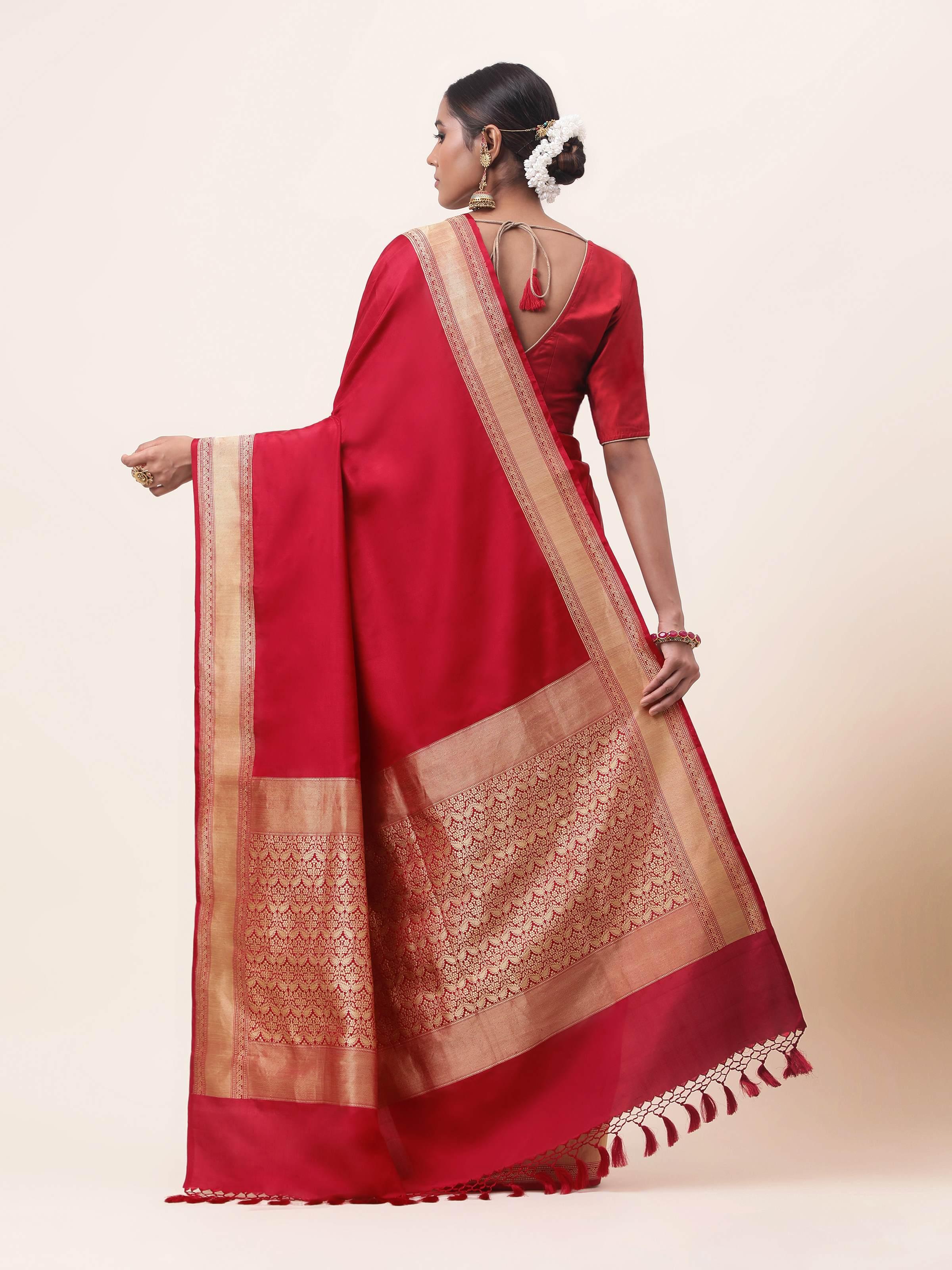 Maroon Mulberry Katan Silk Banarasi Saree