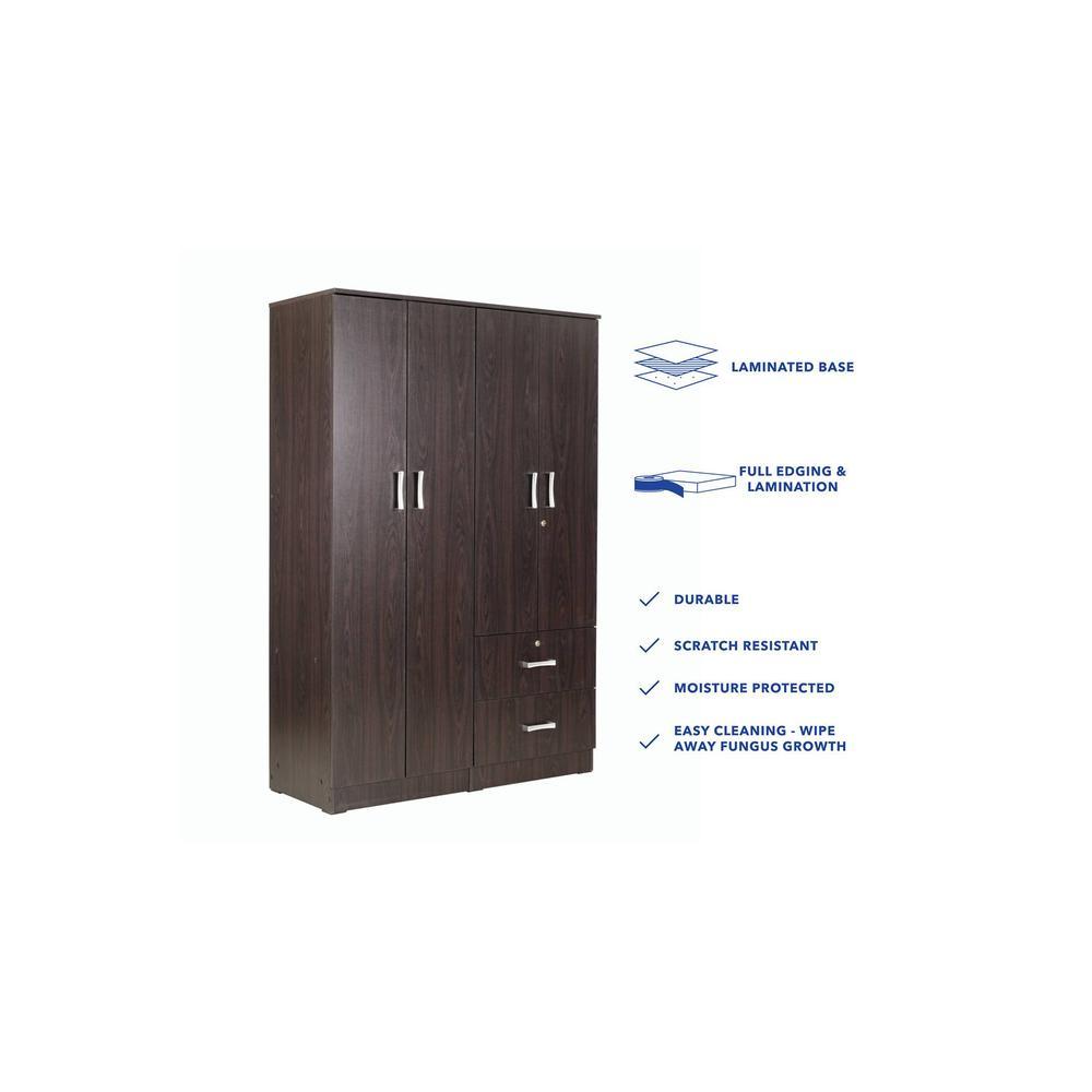 Ren 4 Door Wardrobe with External Drawers in Wenge Finish