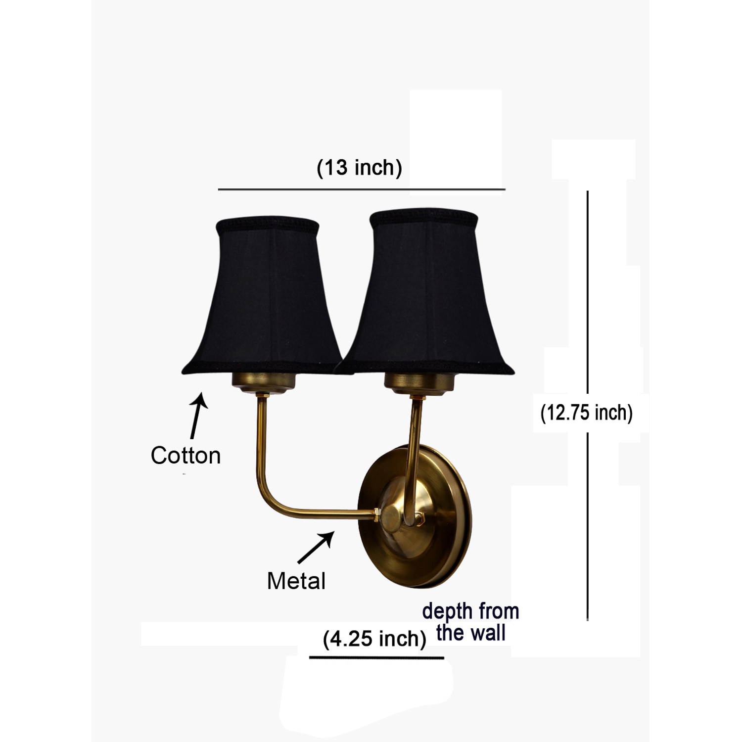 Devansh Dual Gold Metal  Wallmounted Lamp With Cotton Gold Metal  Shade