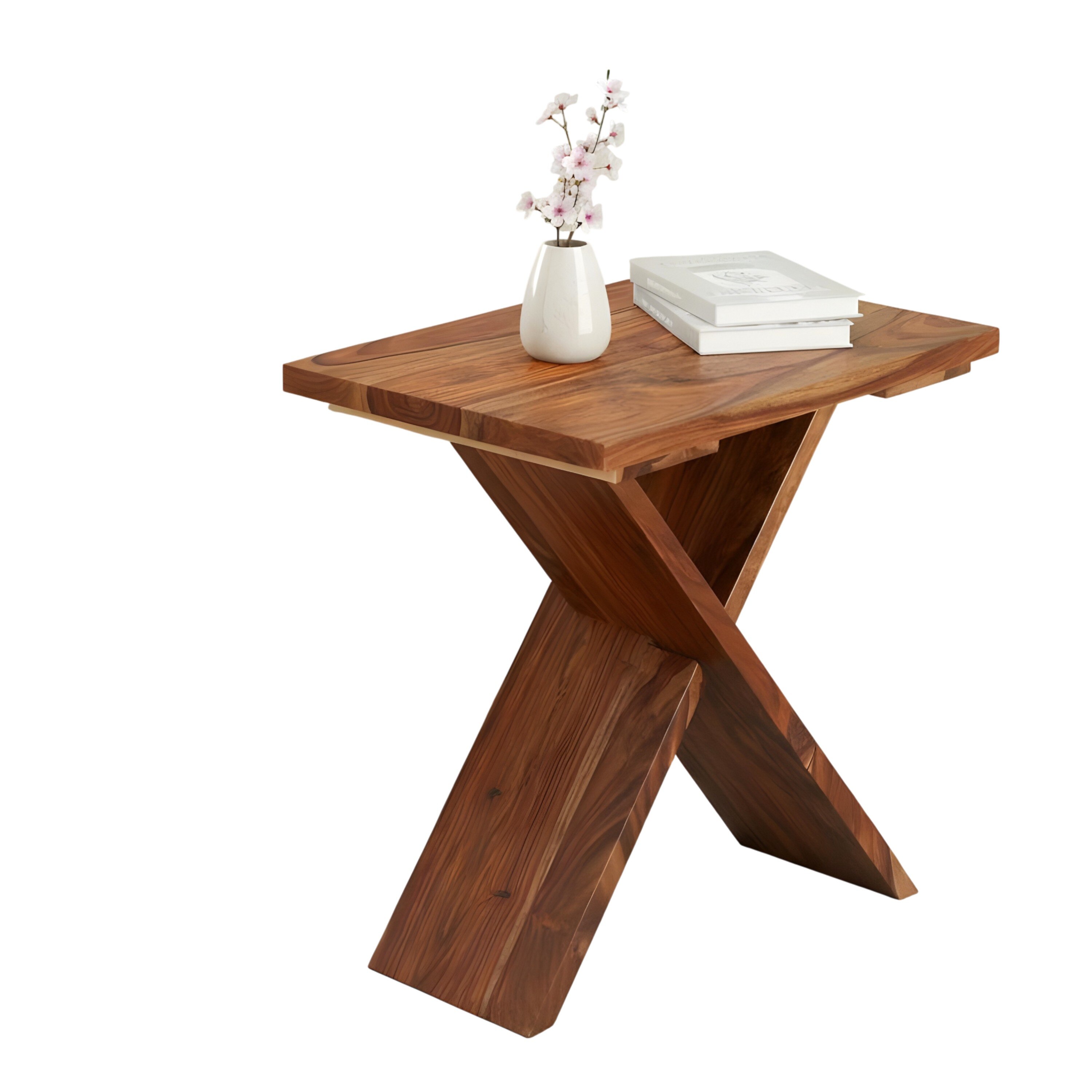 Darcy Sheesham Wood Contemporary Rectangle Set Of 2 Tea Table  Side Tables In Natural Teak Finish