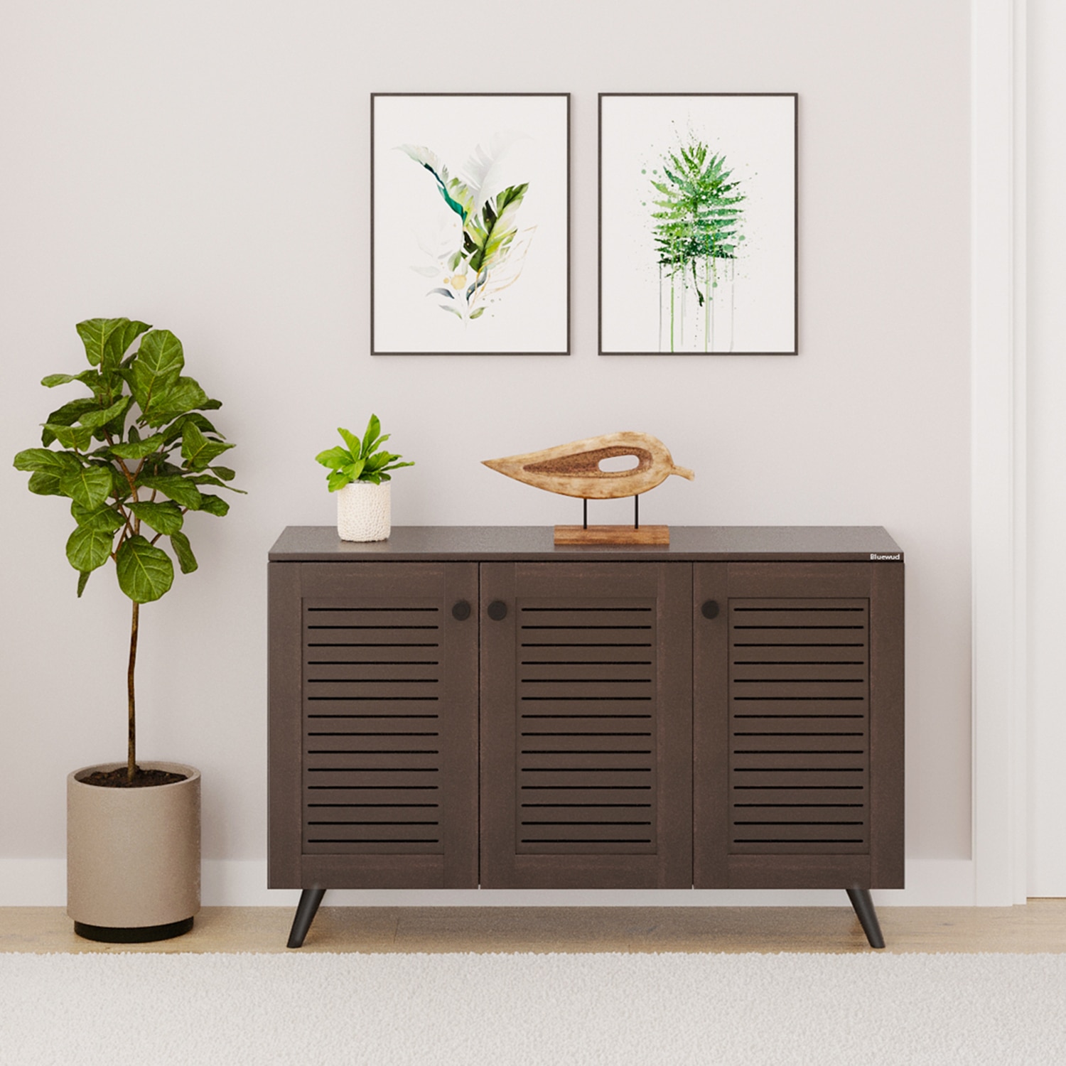 BLUEWUD Carlem Engineered Wood 3 Doors Shoe Rack Cabinet Slipper Footwear Stand Organizer with Drawer can Store Up to 16 Pairs for Hall Living Room Home Furniture (Wenge)