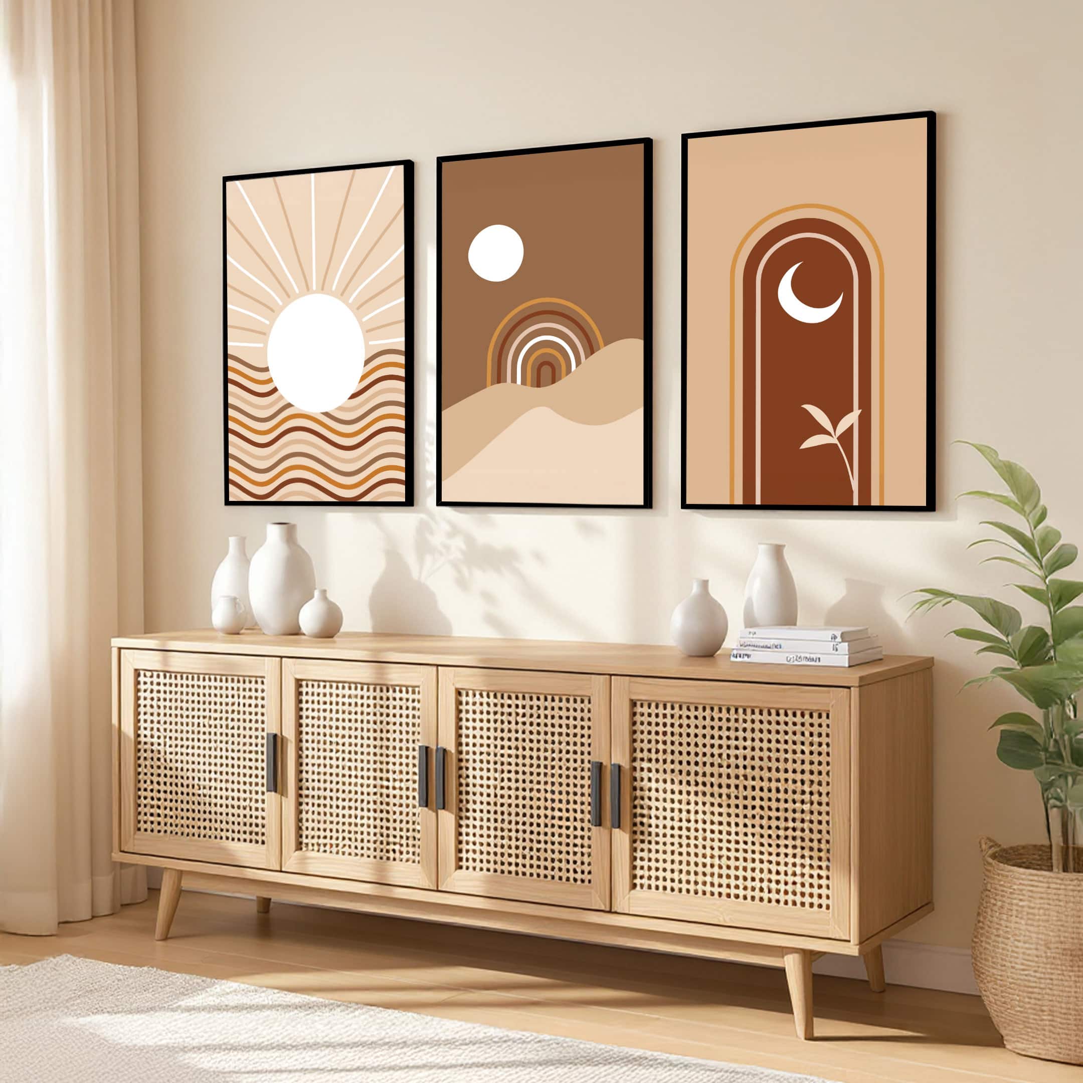 The Castle Decor Boho Abstract Botanical Wall Art Set of 3 Design 8 11x17 Inch - The Castle Decor