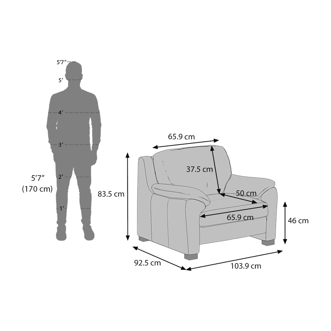 Farina Essential 1 Seater Fabric Sofa in Mocha Colour