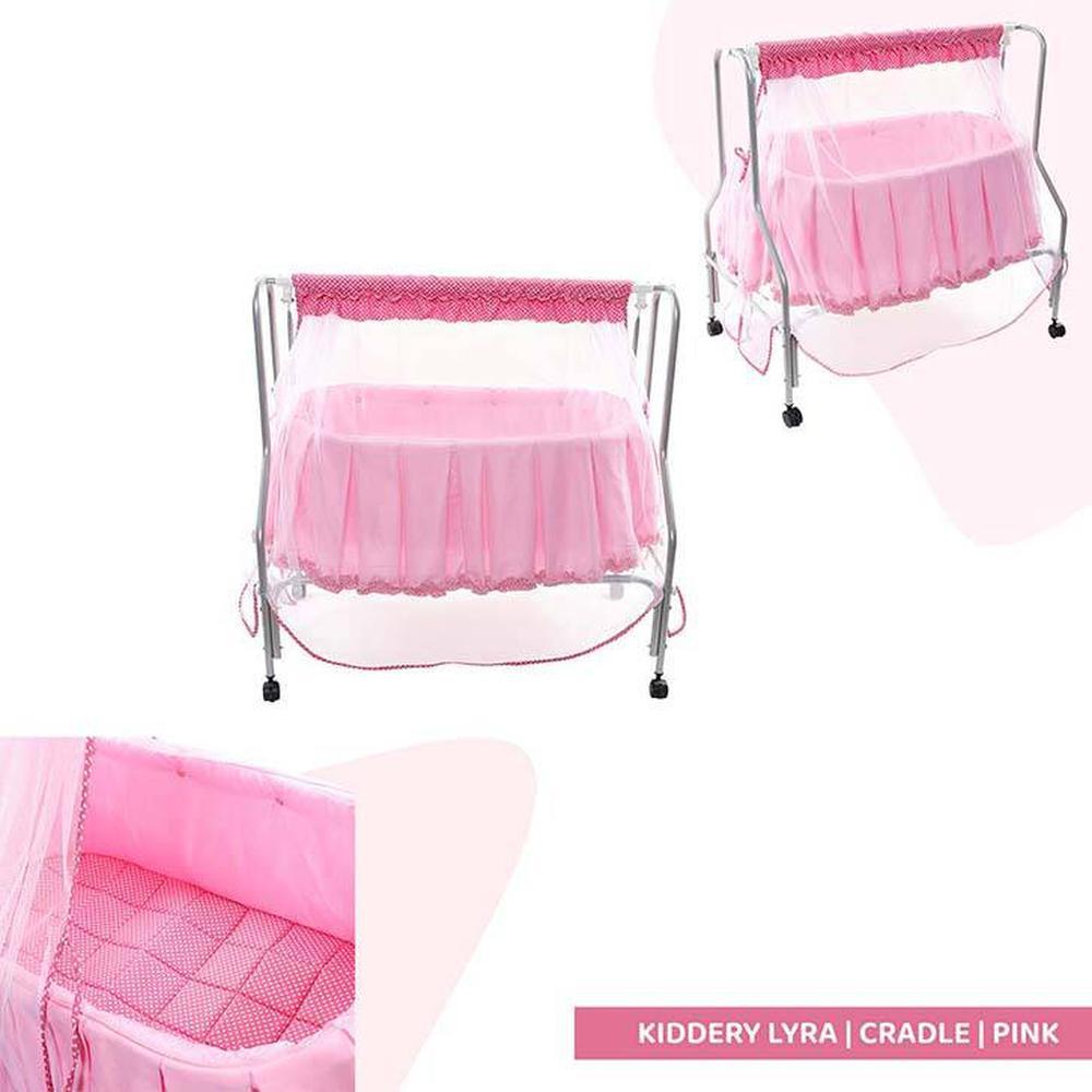 Lyra Stainless Steel Baby Cradle with Mosquito Net Florals & Stripes