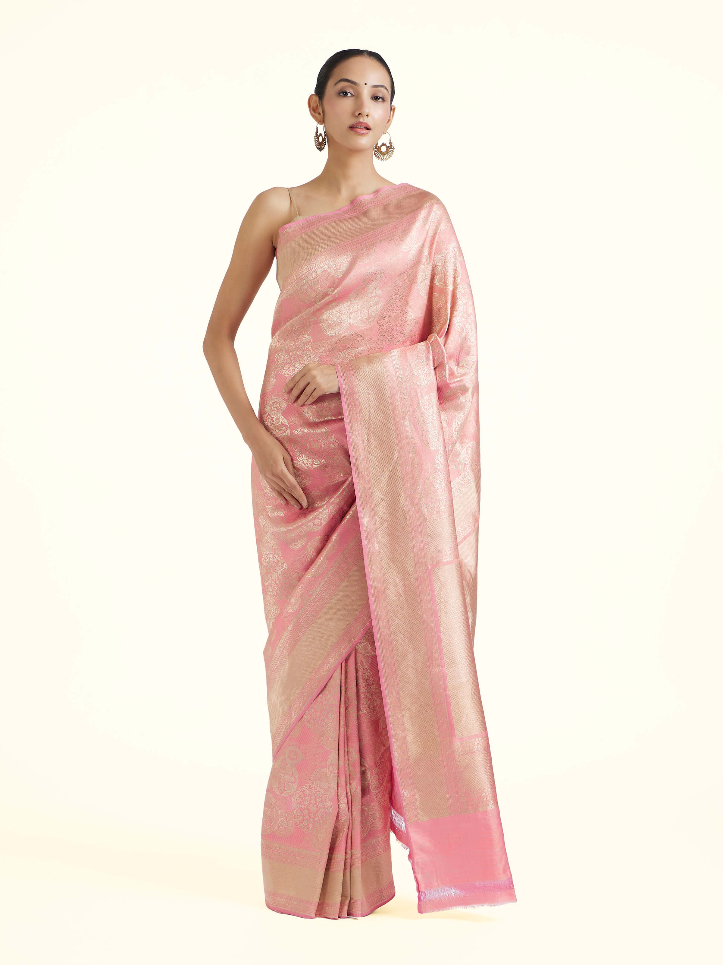 Peach Banarasi Brocade Silk Saree