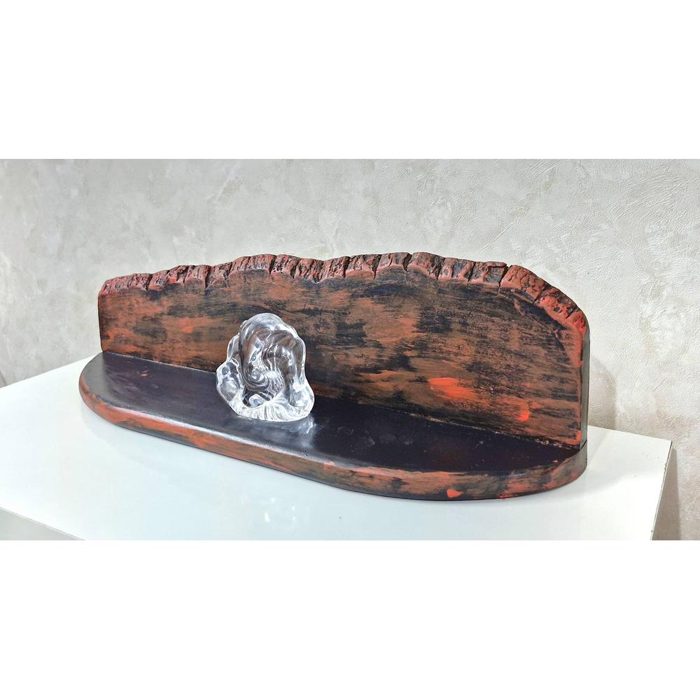 Hugo Red Colour Solid Wood Wall Shelf with Bark lining