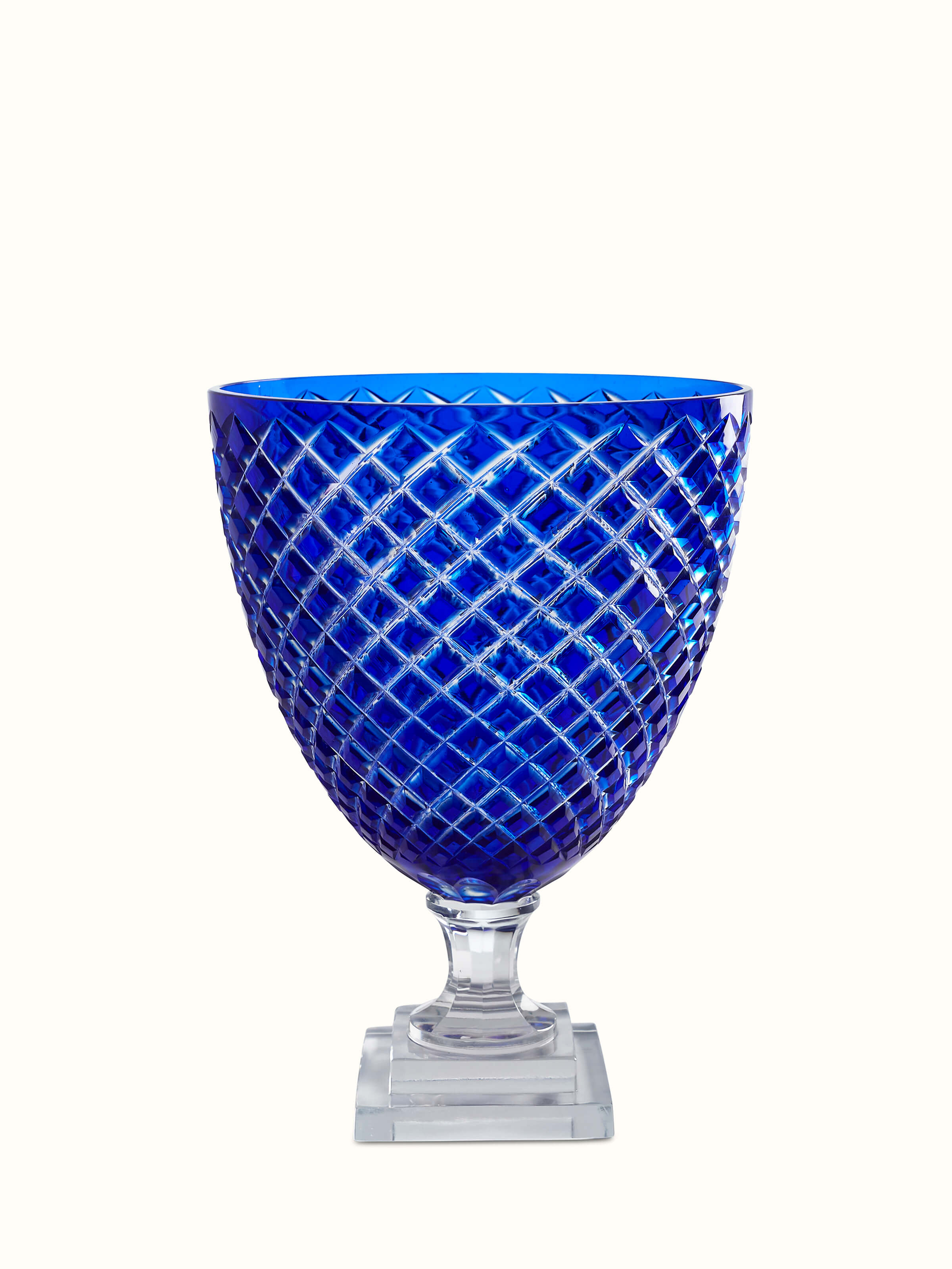 Front view of Blue Stone Glass Work Vase showcasing delicate glasswork and vibrant blue stone detailing.