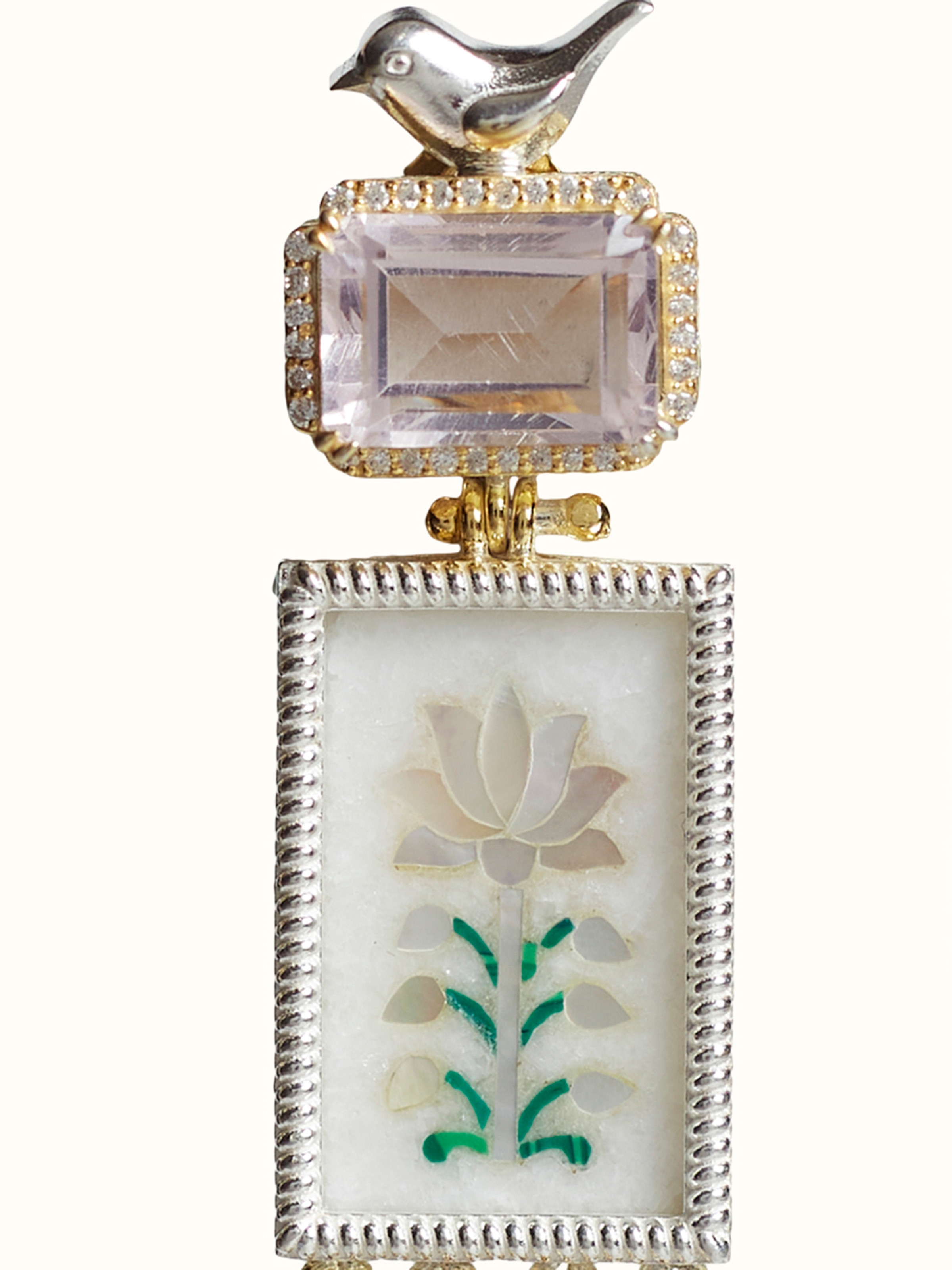 Close-up of Parchinkari inlay work on silver drop earrings