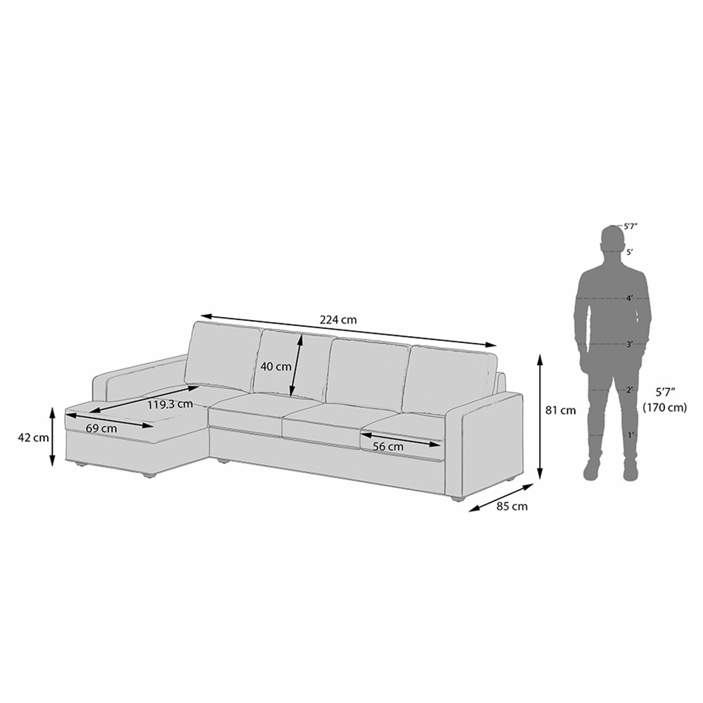 Apollo Compact Sofa (Colour : Cream, Cushion : Soft, Seating Capacity : Left Aligned 3 Seater + Left Aligned Chaise)