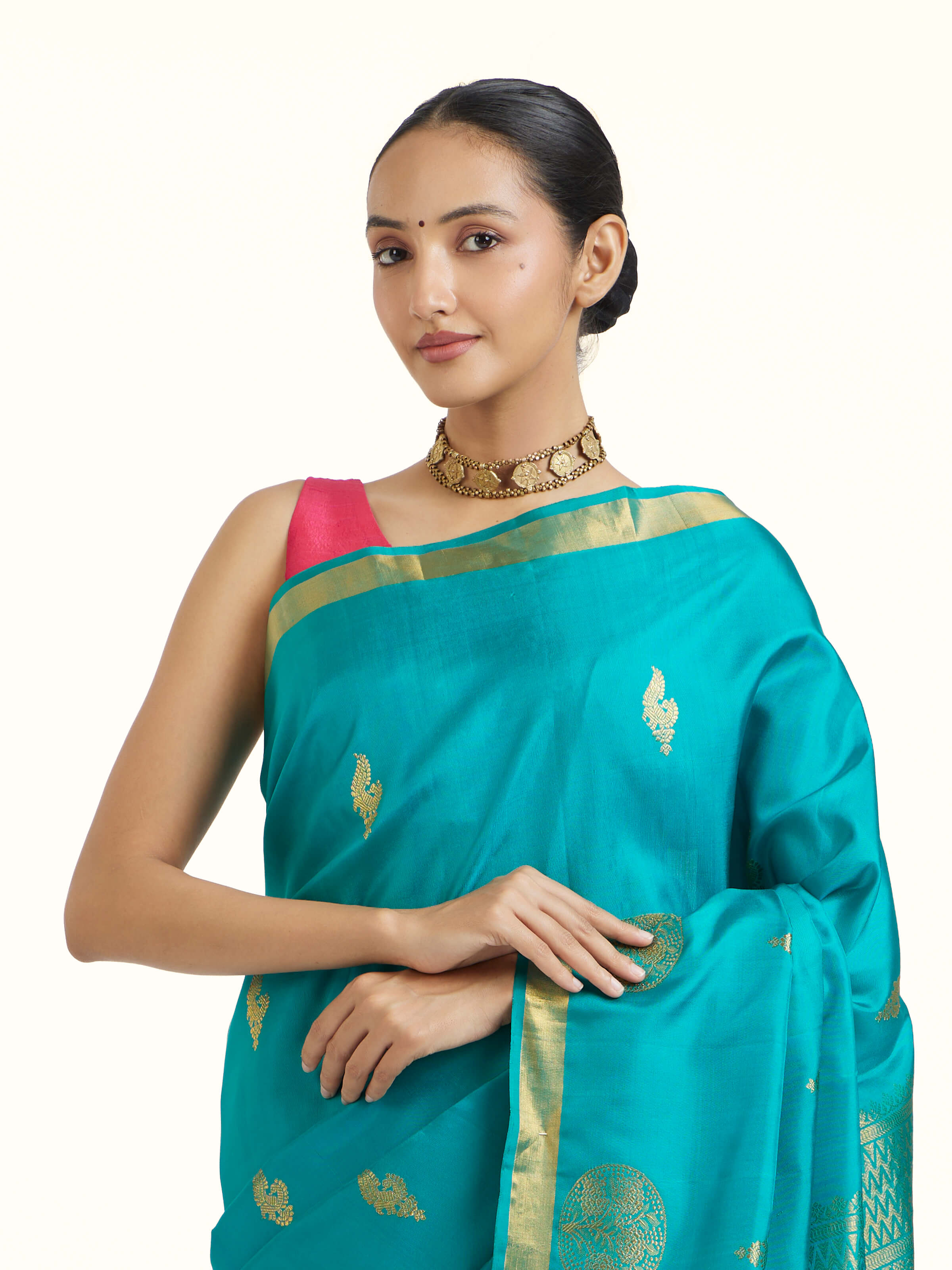 Teal Dharmavaram Silk Saree