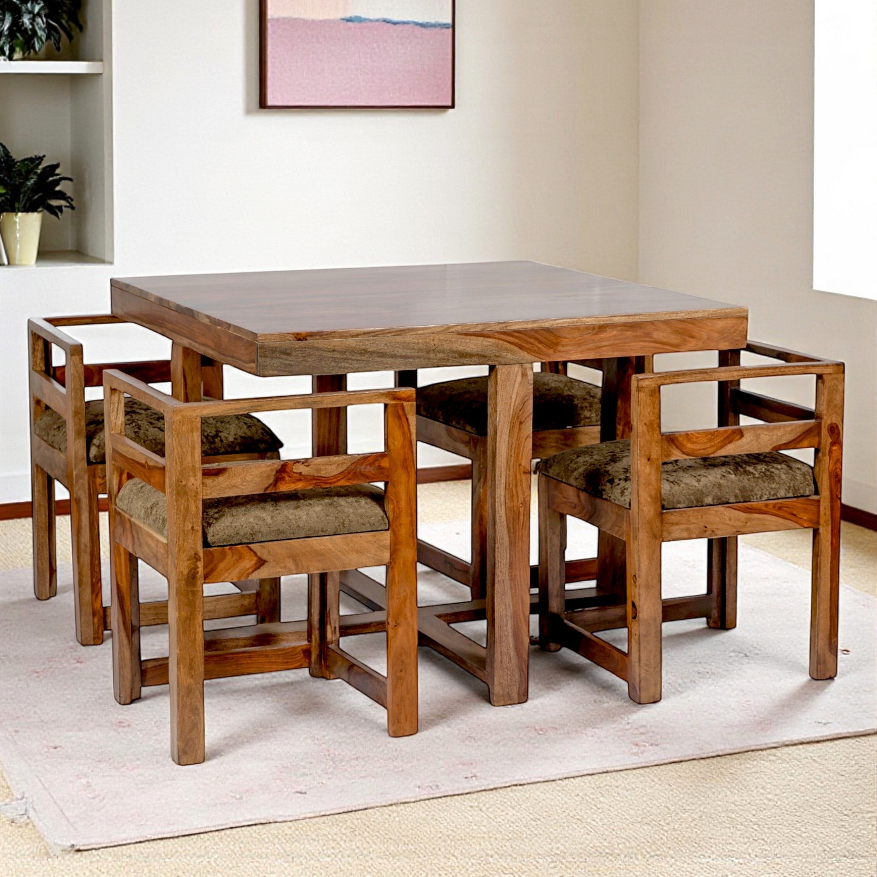 Kingston Sheesham Wood Dining Table Set in Teak Finish