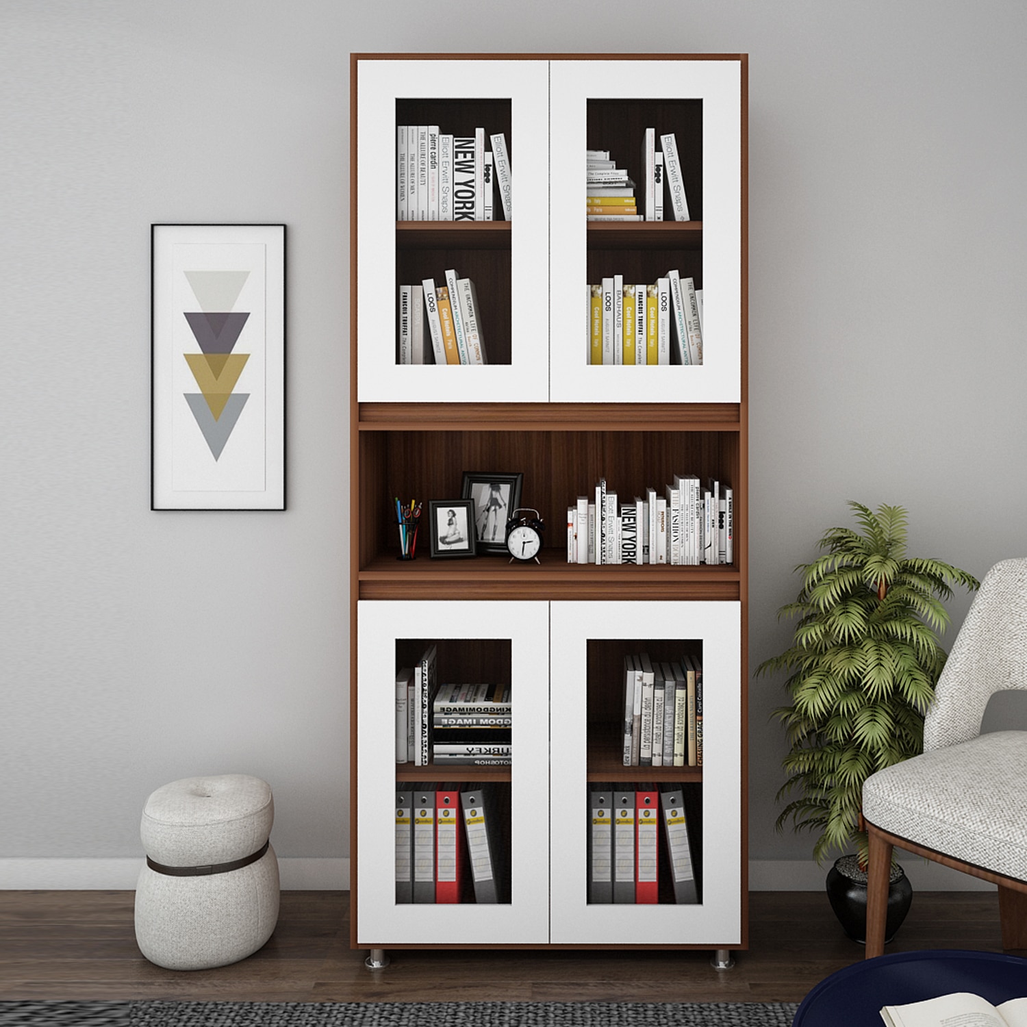 Mobley Display Bookcase Walnut And Frosty White - Woodbuzz