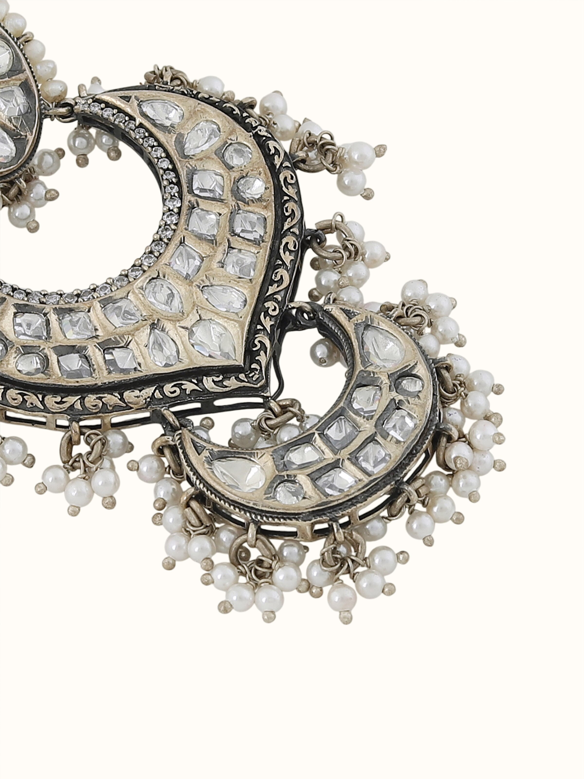 Dank Polki Silver Drop Earrings