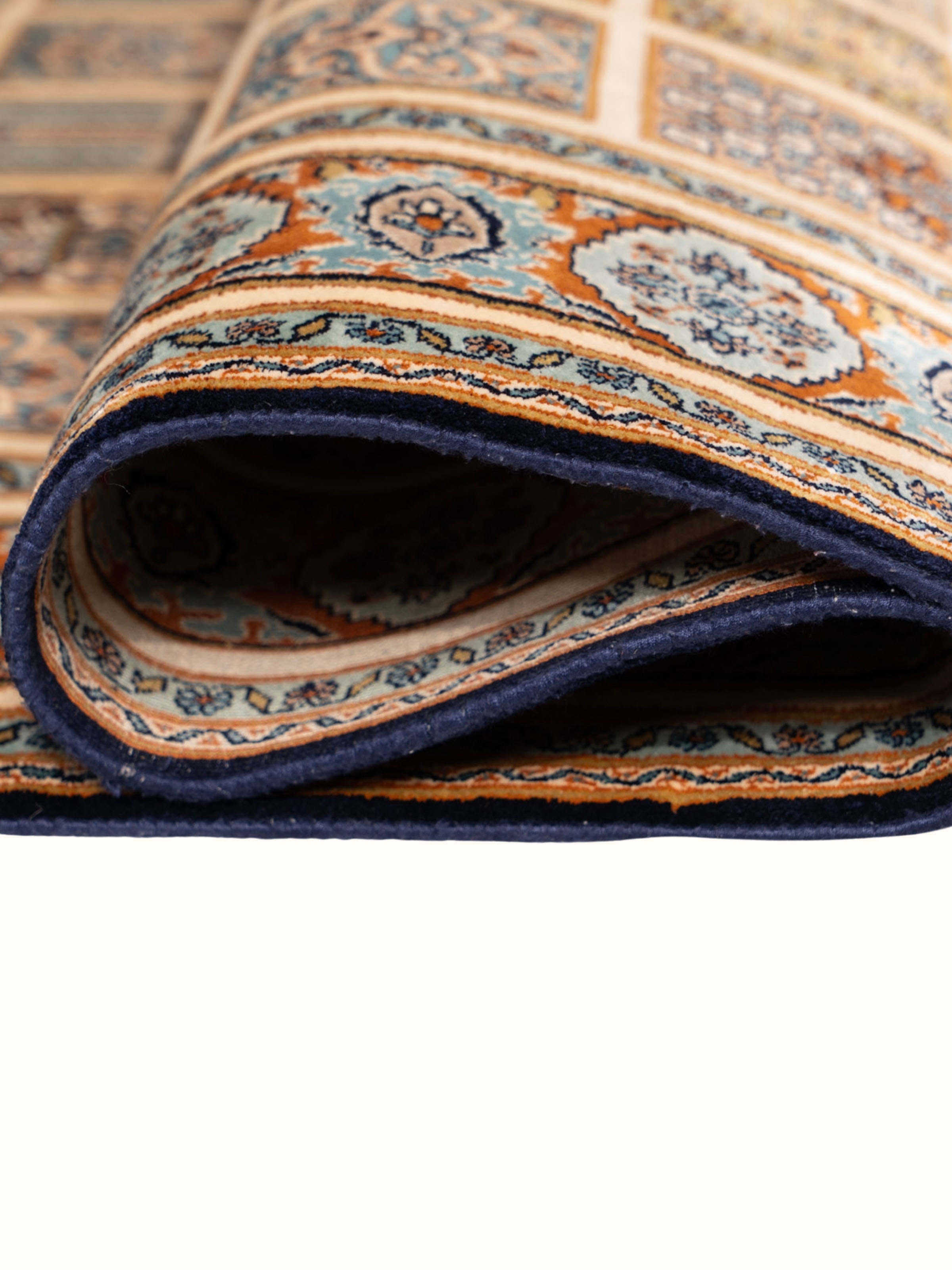 Traditional Persian Beige Dabdar Kashmir Silk Hand-Knotted Carpet