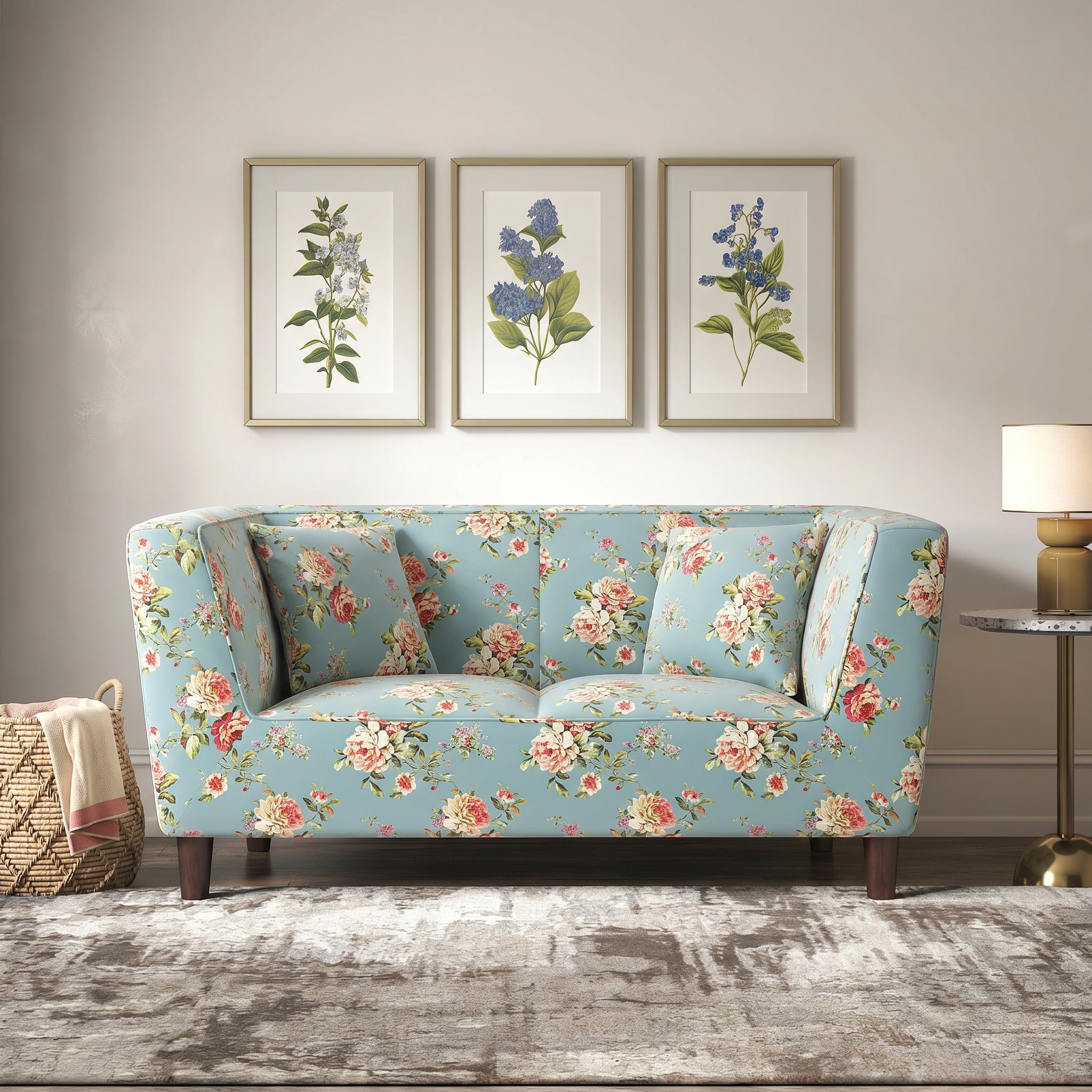 Janet 2 Seater Fabric Loveseat In Dusty Teal Glamour Colour