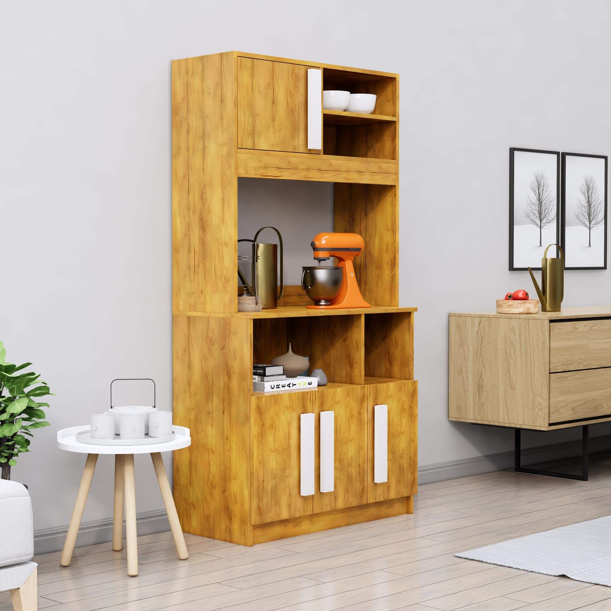 Hexa Red Crockery Unit Multipurpose Wooden Cabinet in Giant Wood Colour - HexaRed
