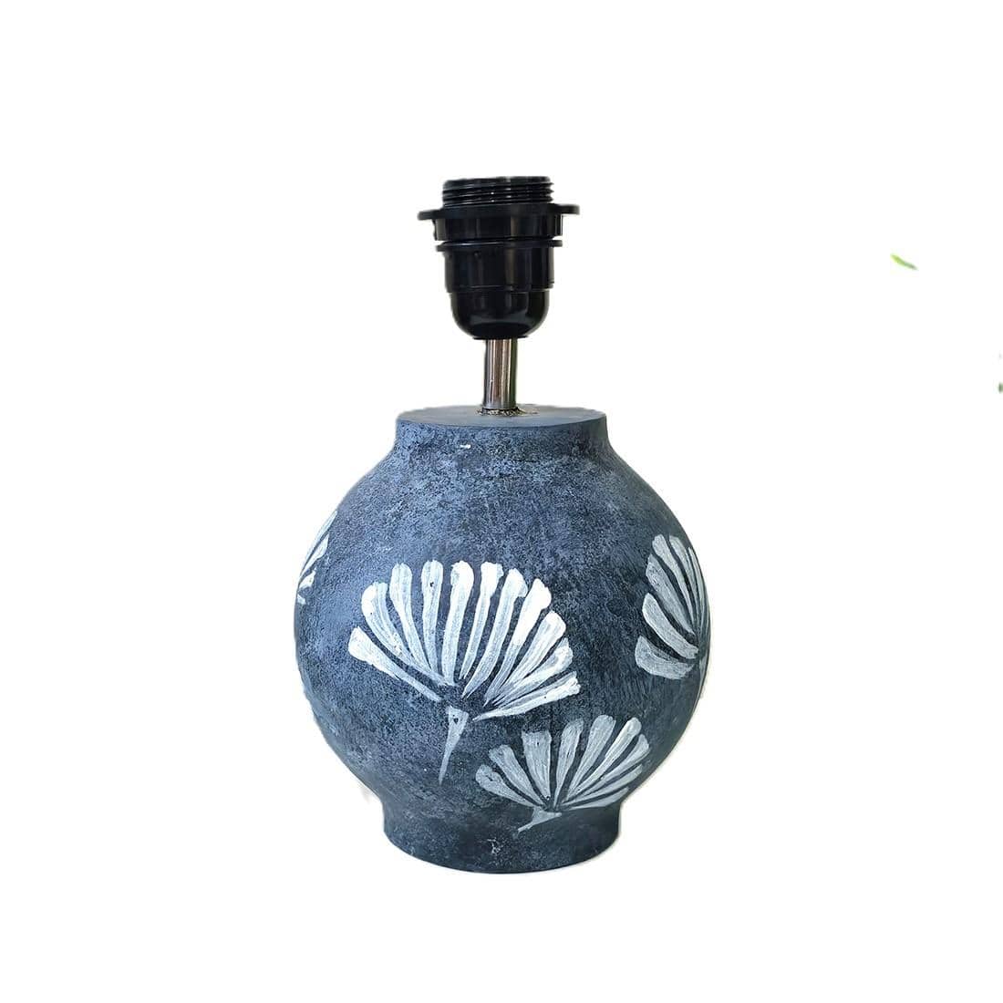Grey Stone Finish Handpainted And Hancarved Distress Wooden Table Lamp