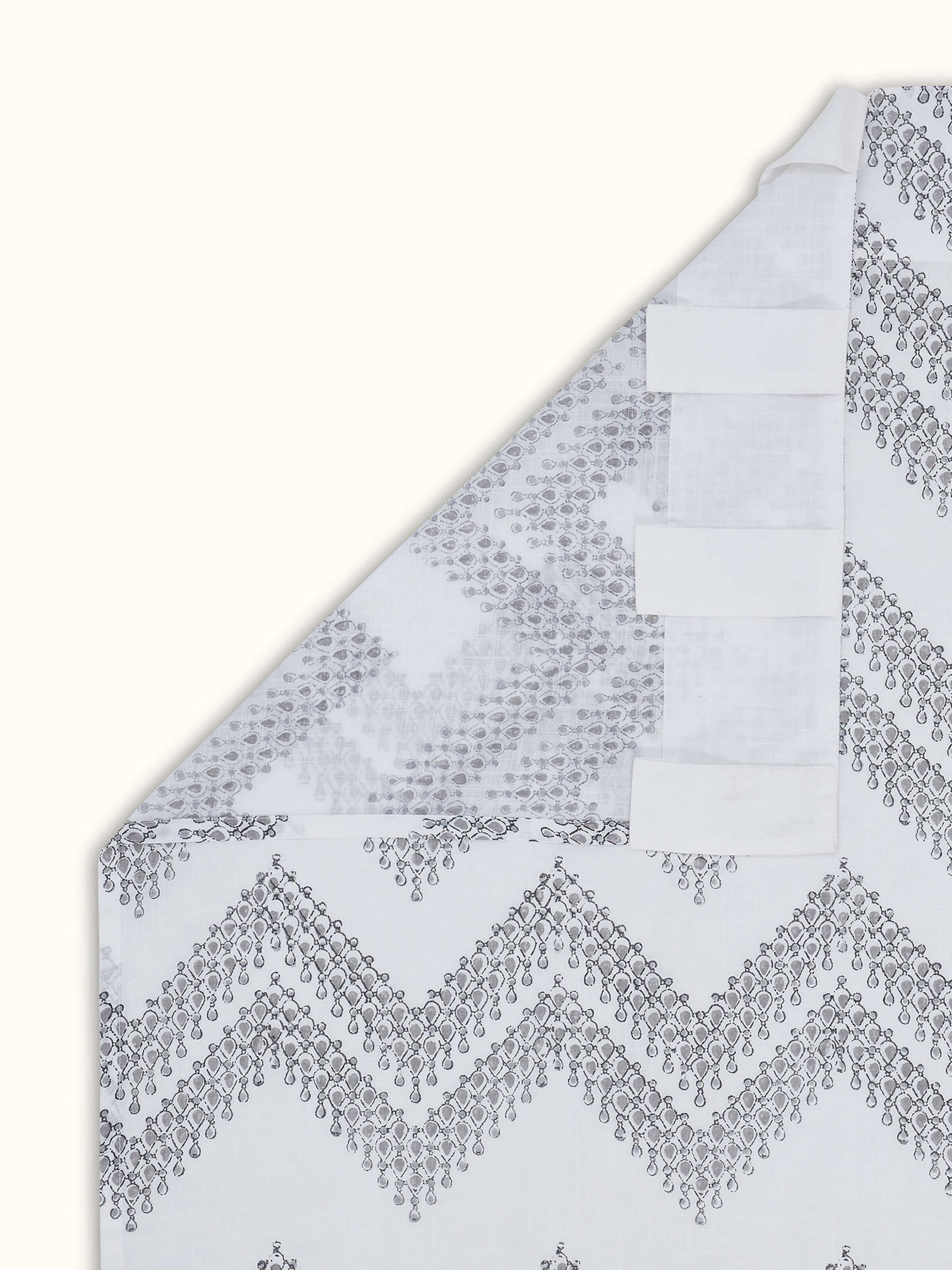 Rambagh Grey Geo Chevron Cotton Sanganeri Hand Block Printed Curtain (7 Ft)