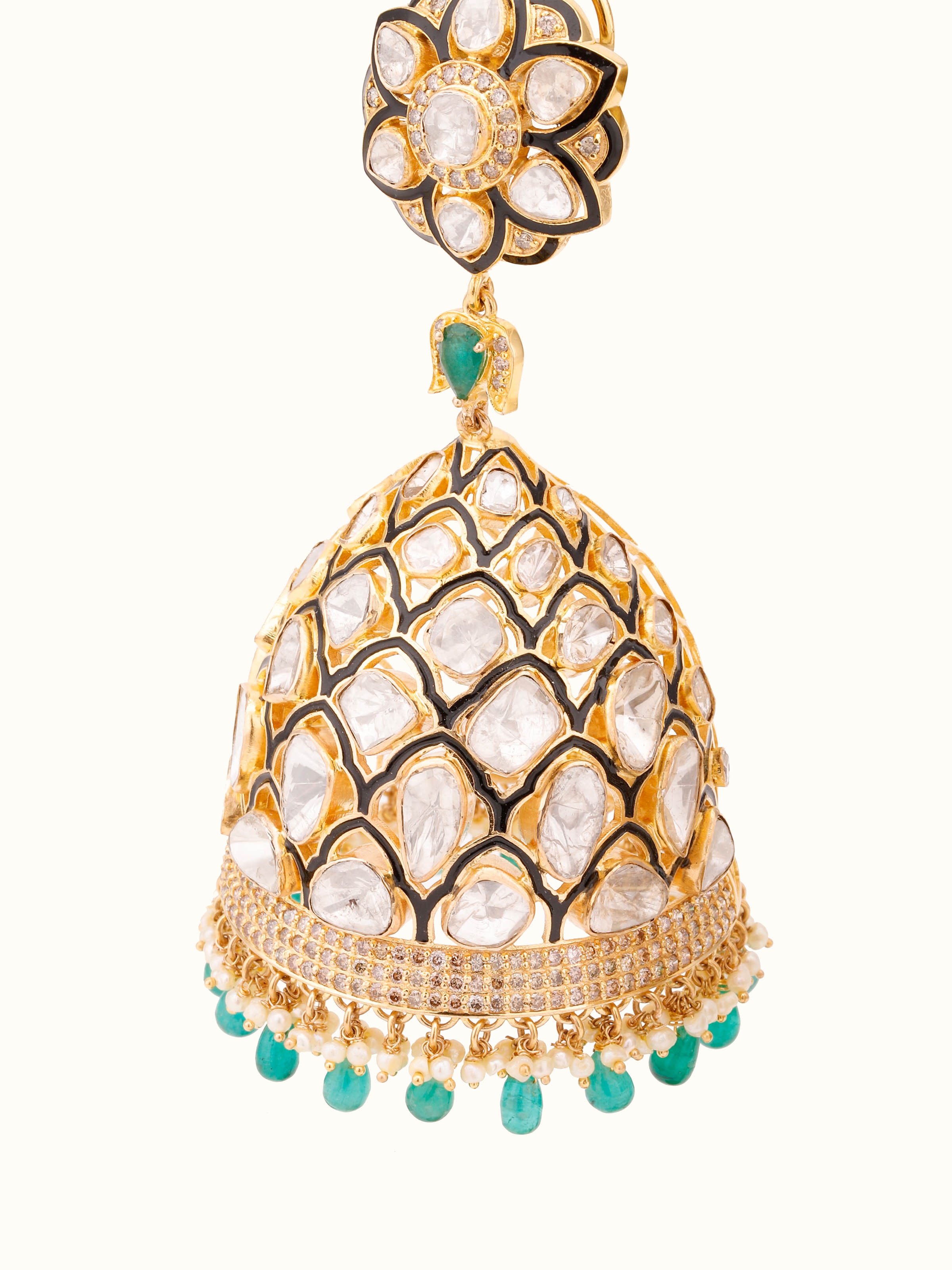 Dank Polki 14 Karat Gold Jhumkas