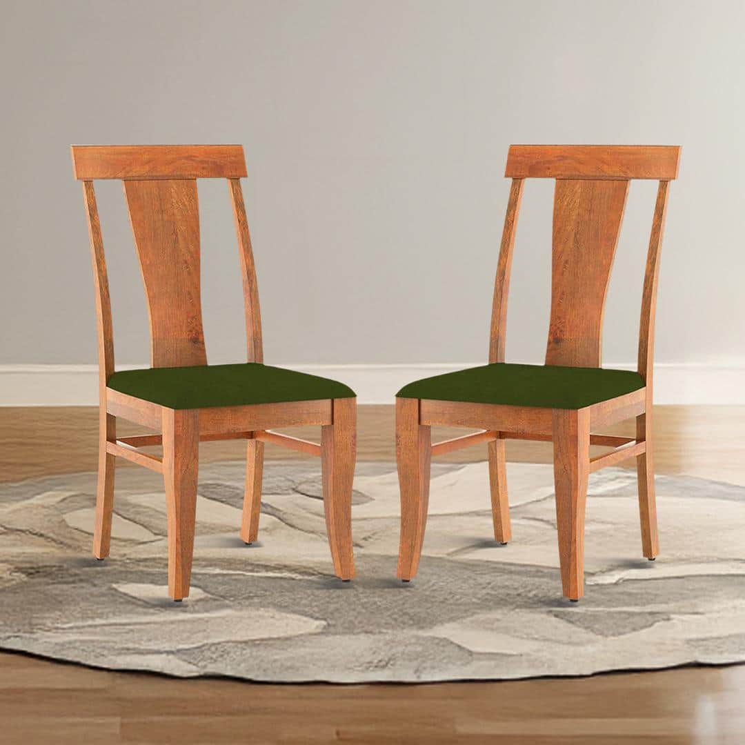 Fabio Dining Chair Set Of 2 In Colour Olive Green And Finish Amber Walnut
