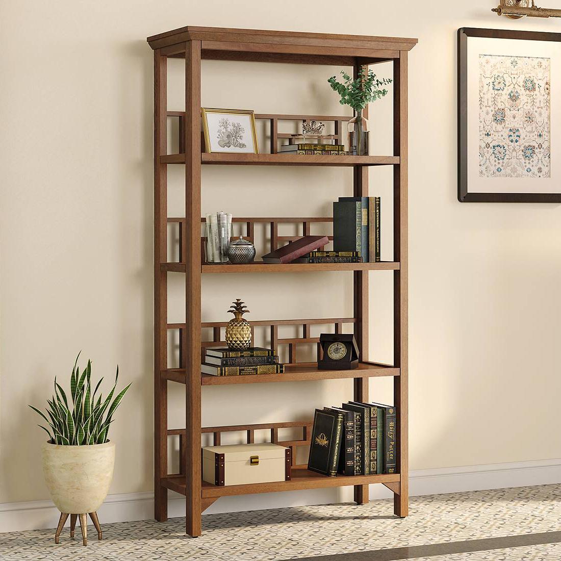 Enid Solid Wood Bookshelf in Amber Walnut Finish