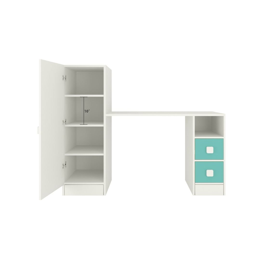 Rio Kids Large Study Desk with Drawers Built In Bookshelf and Square Handles in Misty Turquoise Colour