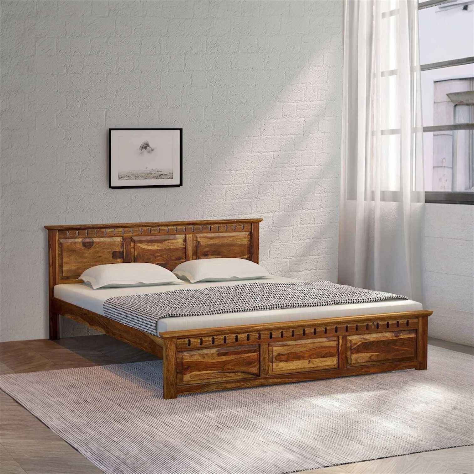 Zvya Solid Wood King  Size Bed Without Storage (Provincial Teak Finish)