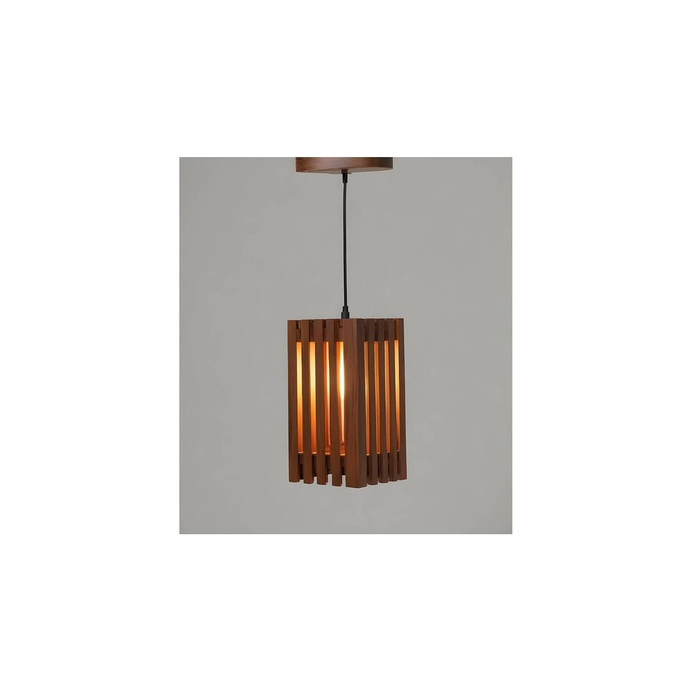 Elegant Brown Solid Wood Single Hanging Light