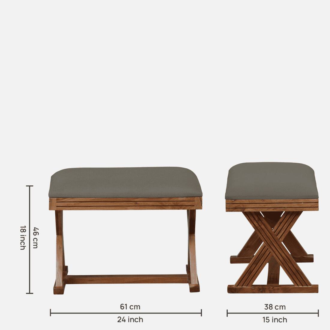 Calveshire Solid Wood Ottoman in Grey Fabric