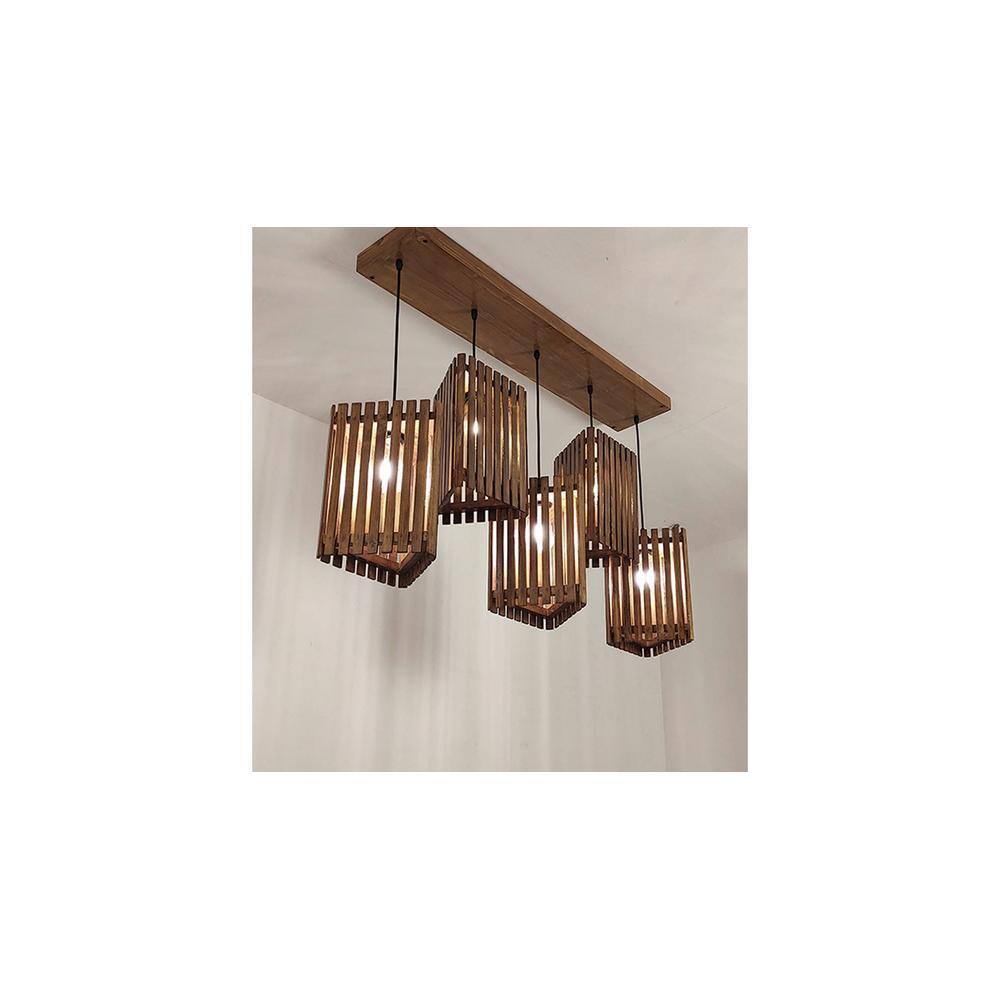 Trikona 5 Series Brown Solid Wood Cluster Hanging Light