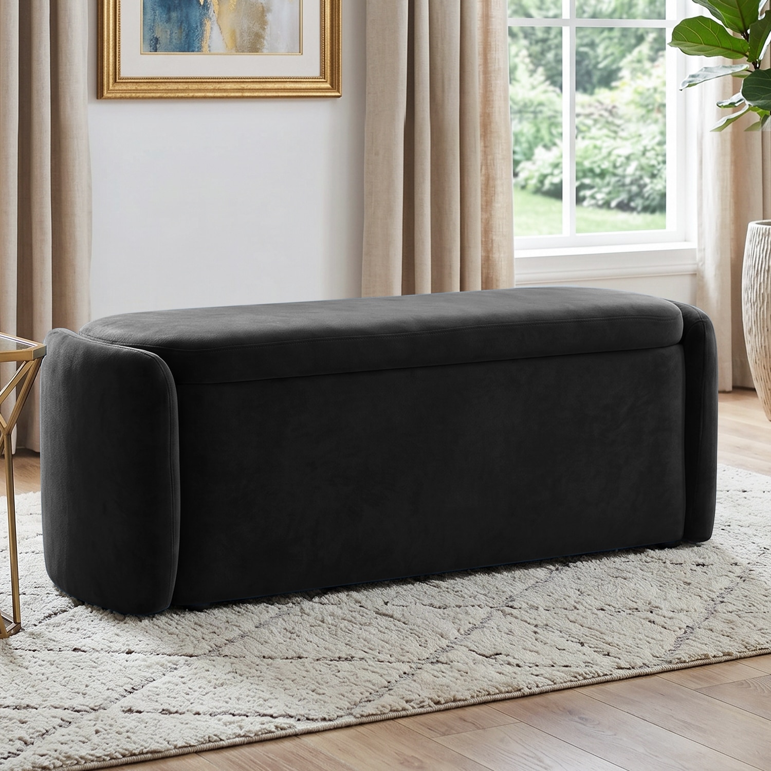 Risibol   Velvet 2 Seater Ottoman Bench with Storage  in Dark Grey Color - Home Lifestylez