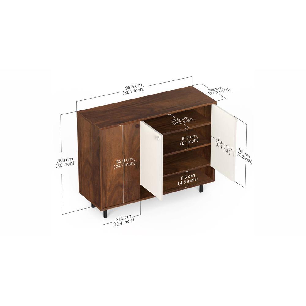 Prorage Engineered Wood Dual Tone 3 Doors Shoe Rack Cabinet Slipper Footwear Stand Organizer with Knobs and One Open Shelve Design Up to 12 Pairs for Home (Brown Maple & White)