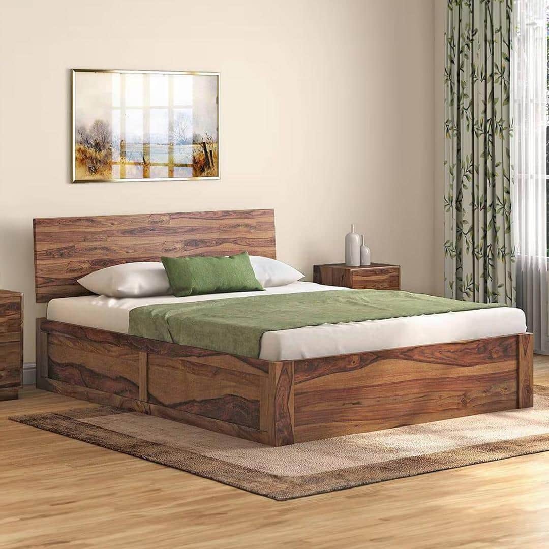 Boston Solid Wood Queen Size Hydraulic Storage Bed In Teak Finish