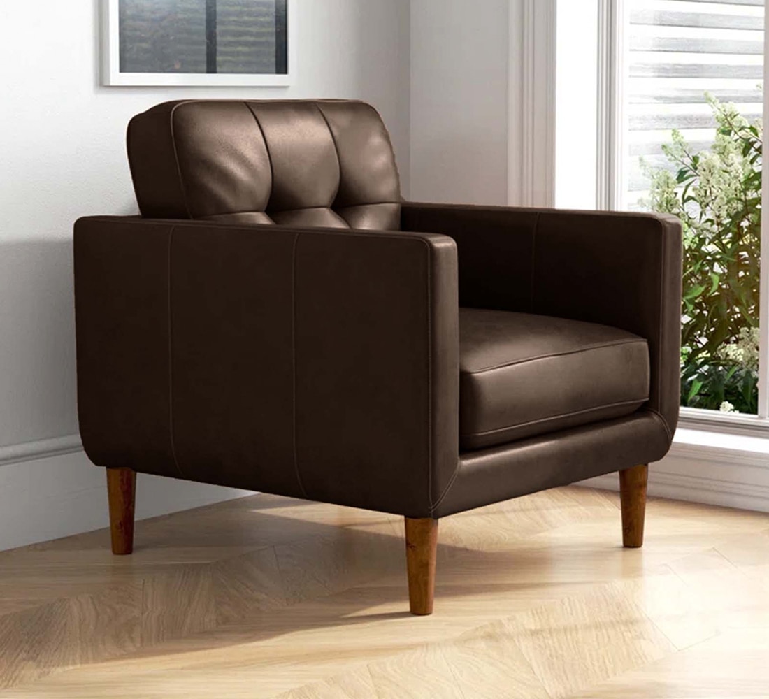 Shlok PU Leather Accent Chair in Brown - KURSIWALLAH