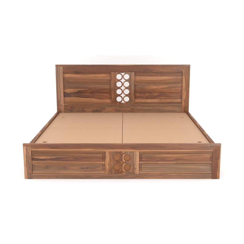 Dyla Sheesham Wood Queen Size Box Storage Bed In Teak Finish