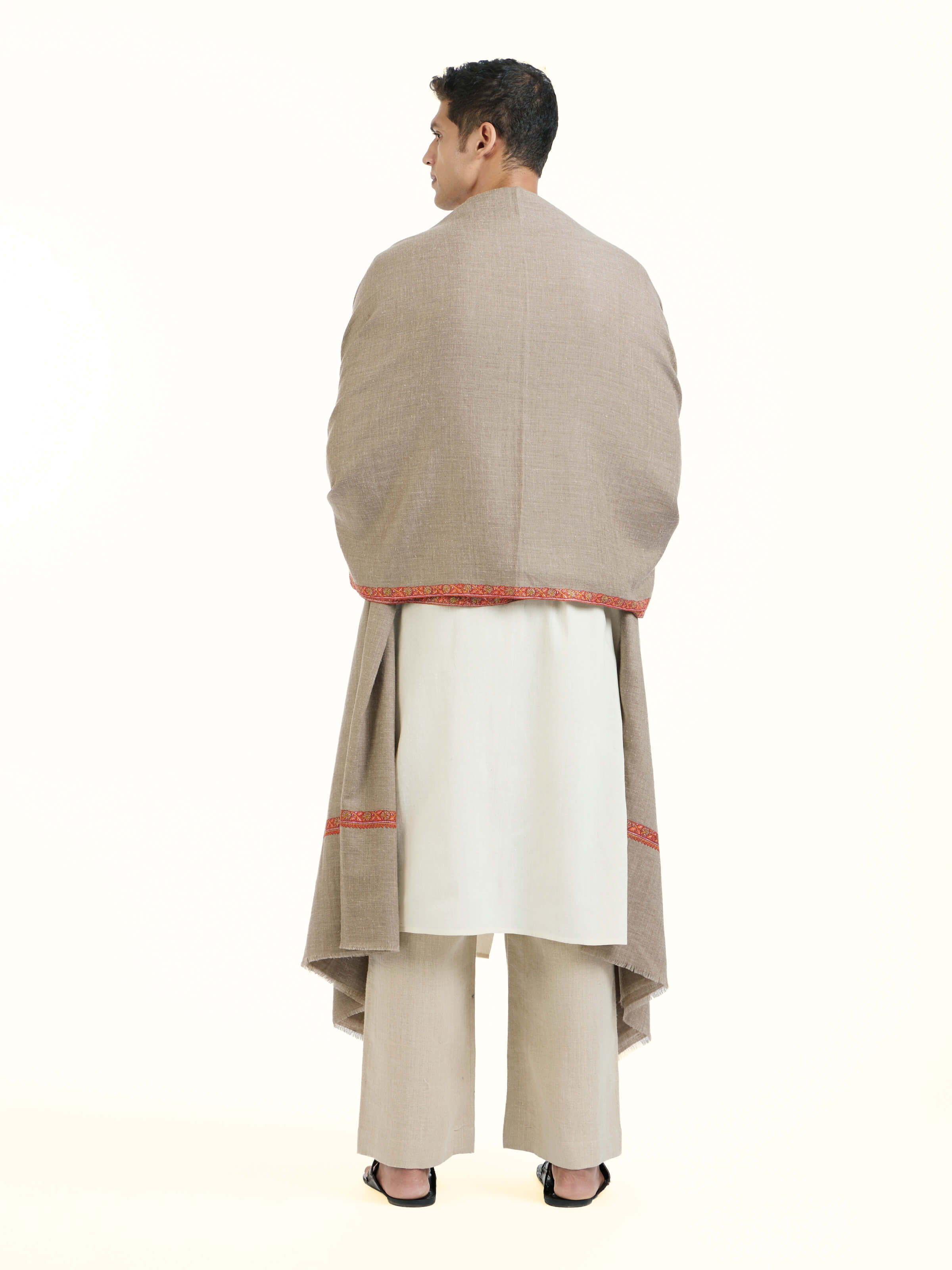 Beige Sozni Hand Embroidered Shawl