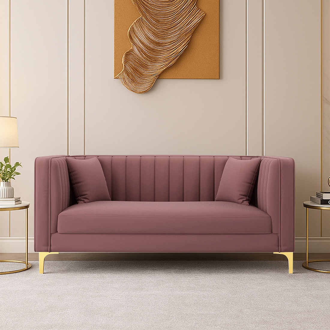 Texude Velvet 2 Seater Sofa in Pink Colour