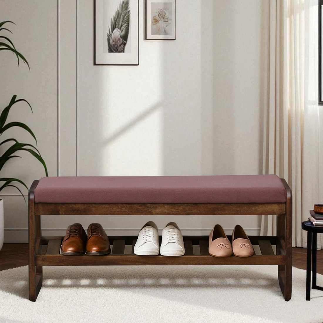 Brastad Solid Wood Shoe Rack with Seating in Walnut Brown finish