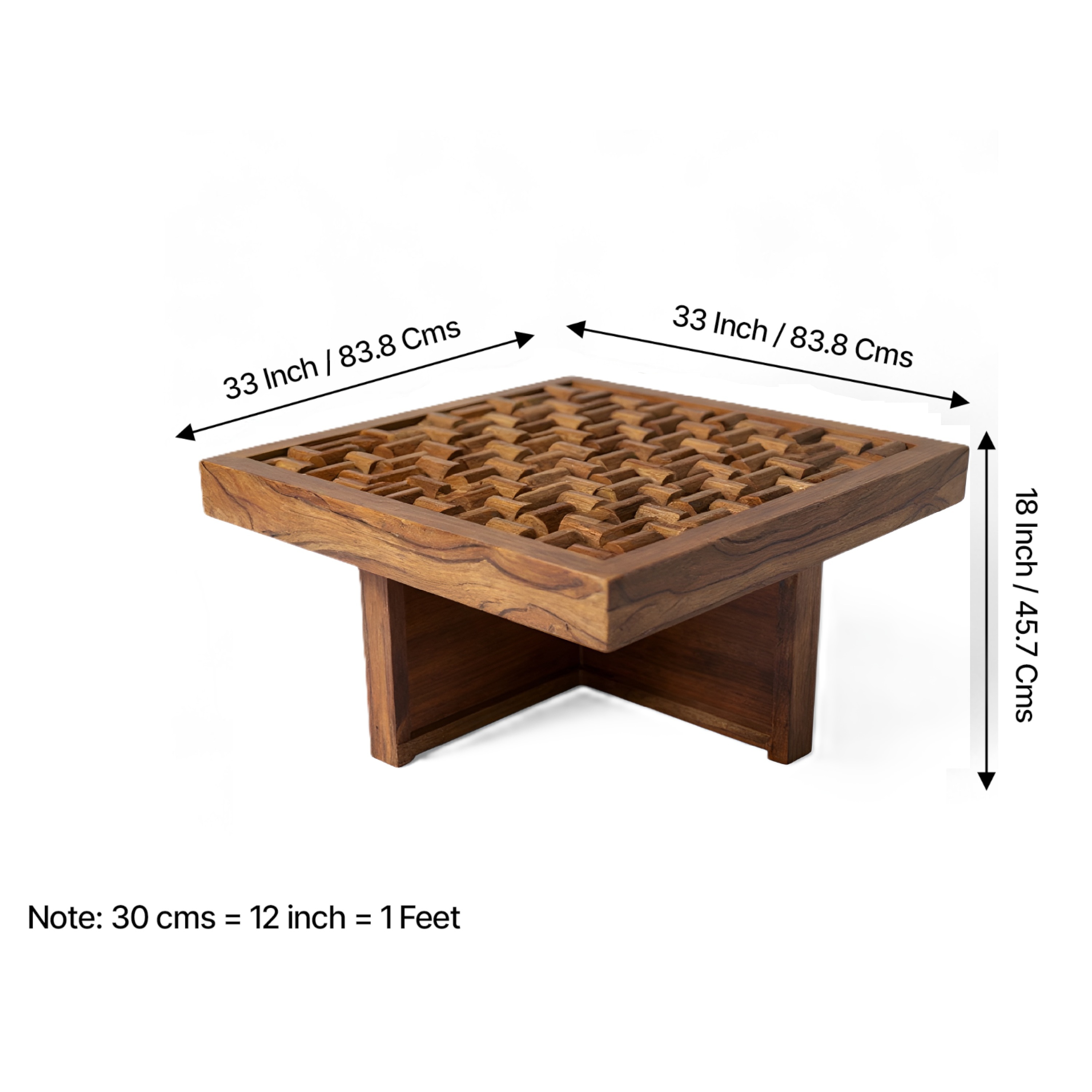 Nirva Sheesham Wood Accent Coffee Table Set With 4 Stools In Teak Finish With Beige Mossy Fabric Cushions