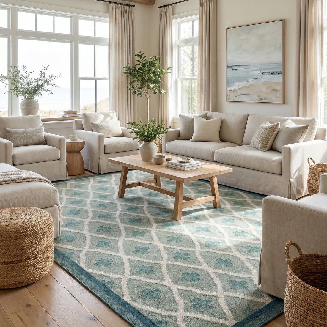 Jaipur Rugs Soft Diamond Wool 6x9 Feet Medium Sea Green And Light Sea Mist Dhurrie Carpet