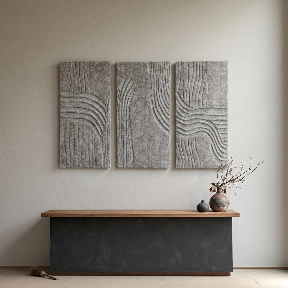 Abstract Neutral Wool Silk Wall Art 3 Panel Set 4 x 6 Feet - NEU LOOMS