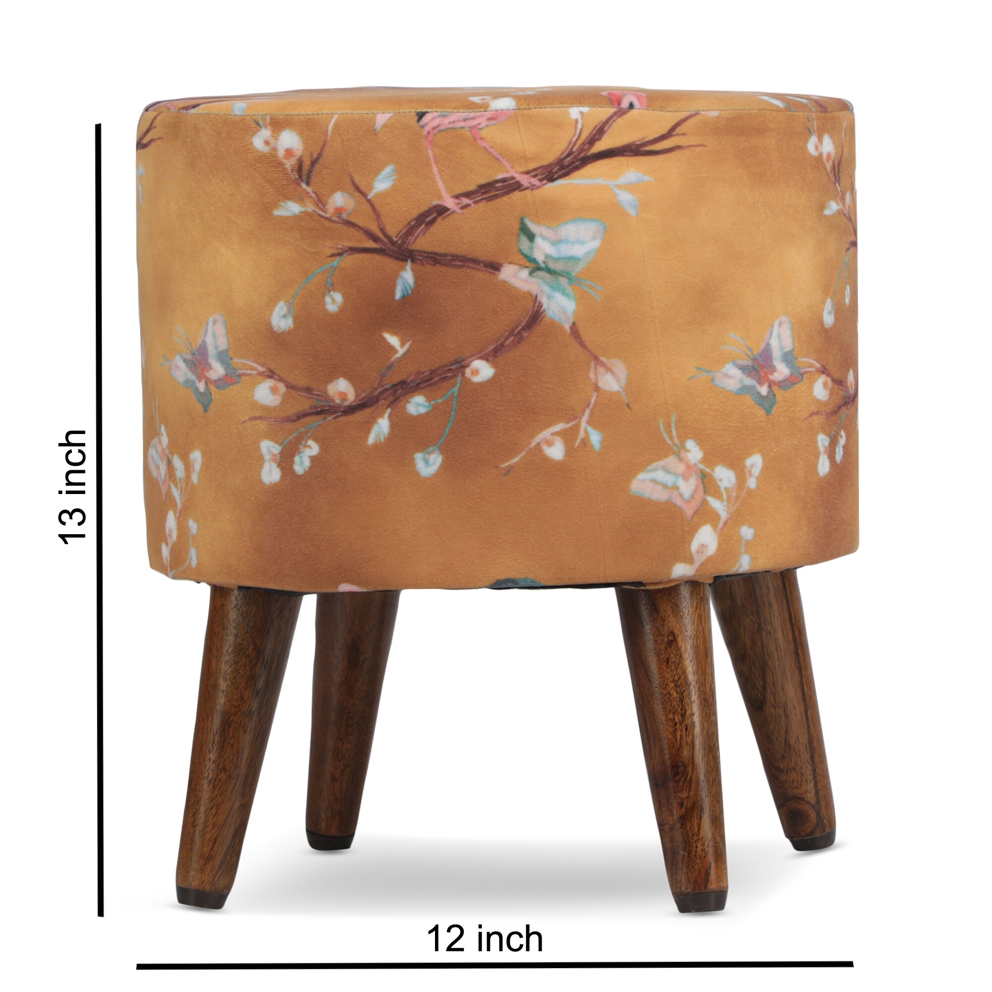 Elowen Solid Wood  Ottomon in  Gold Colour