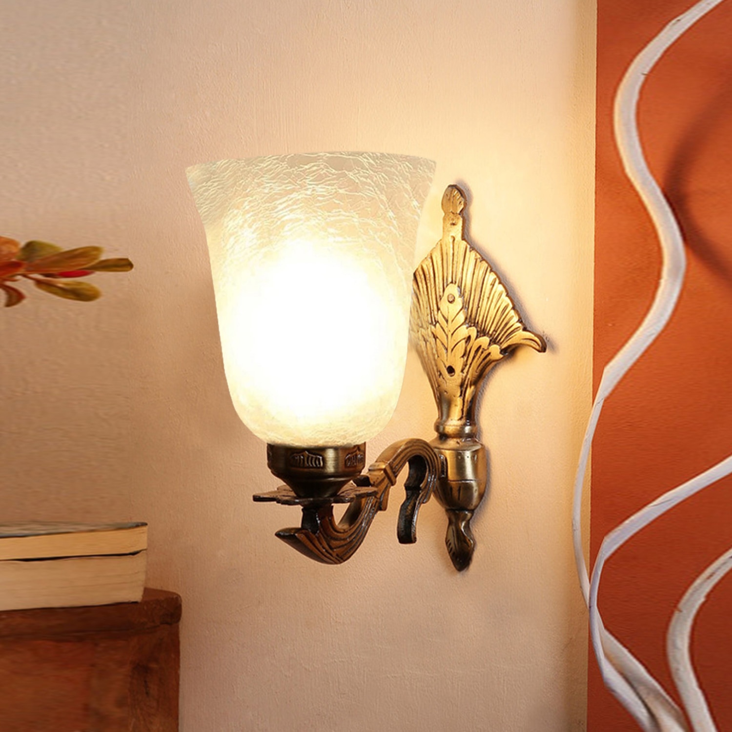 Devansh Metal Electric Wall Light in Antique gold Colour with White Shade Count of 1 Light - Devansh