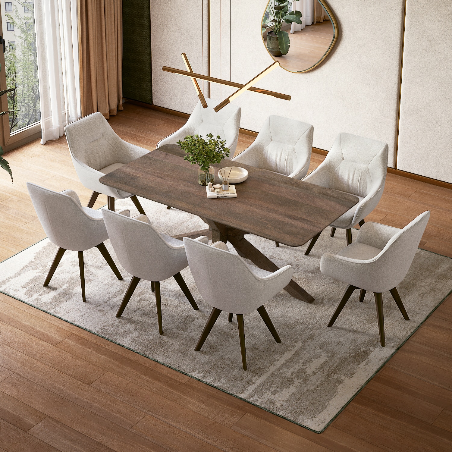 Anderson Solid Wood 8-Seater Dining Table With Set of 4 Wella Dining Chair