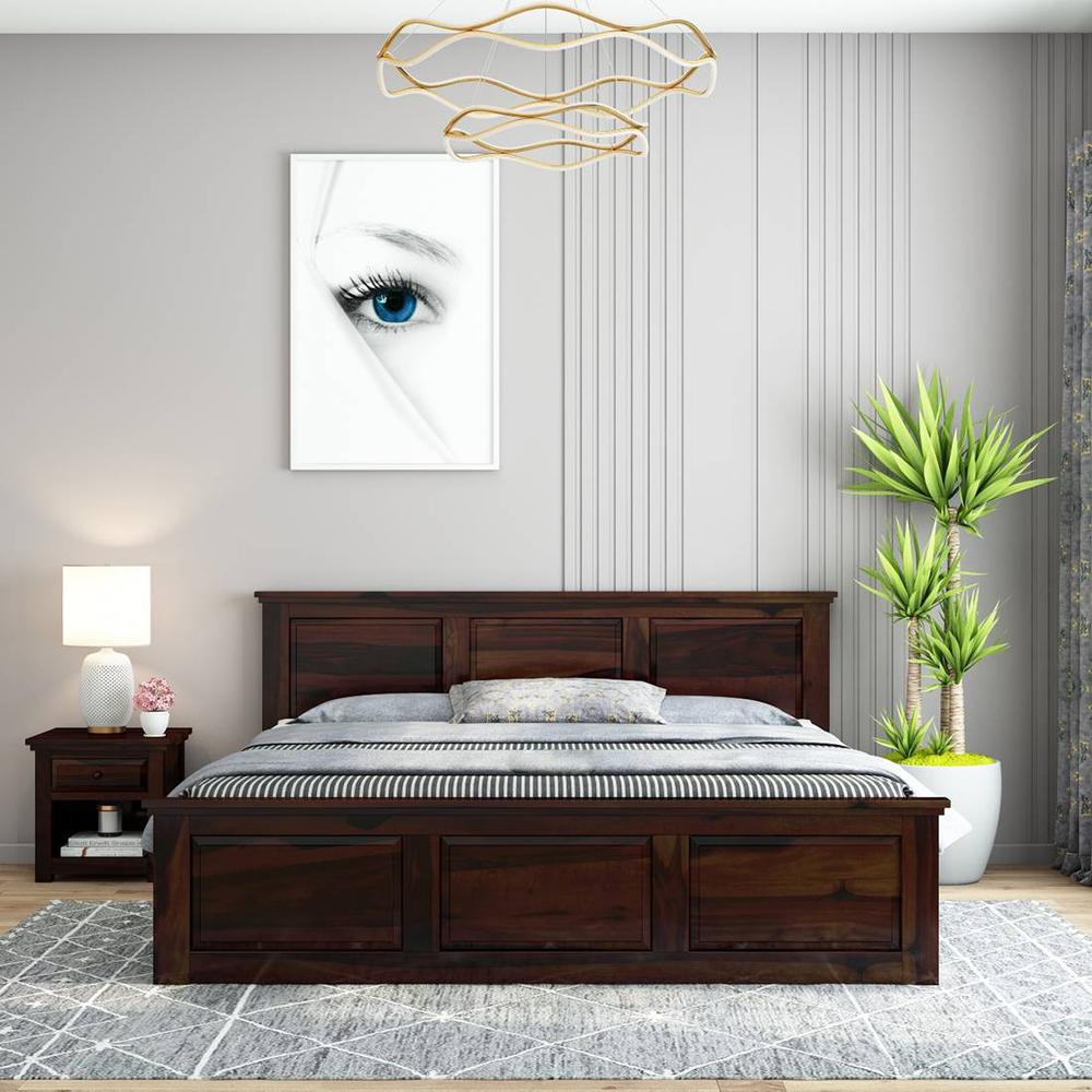 Stainfleld Solid Wood Queen  Size Bed With Drawer Storage (Walnut Finish) - Woodenmood