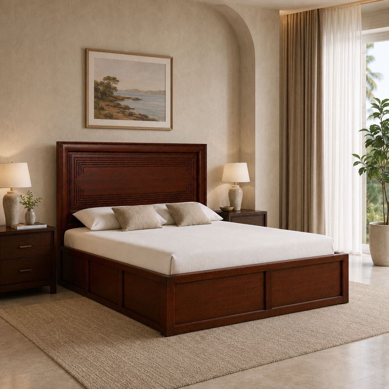 Sahaj Solid Wood Comfort Queen Bed Box Storage Provincial Teak Finish Mattress 60 x 78 Inches - Globally Indian