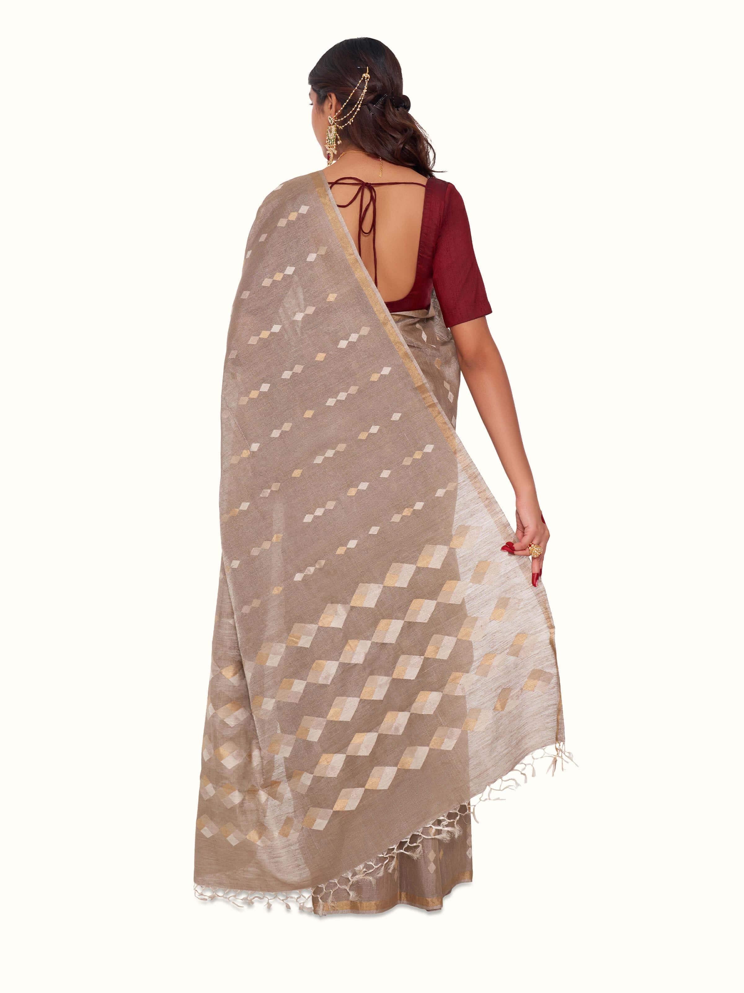 Light Grey Tussar Silk Saree