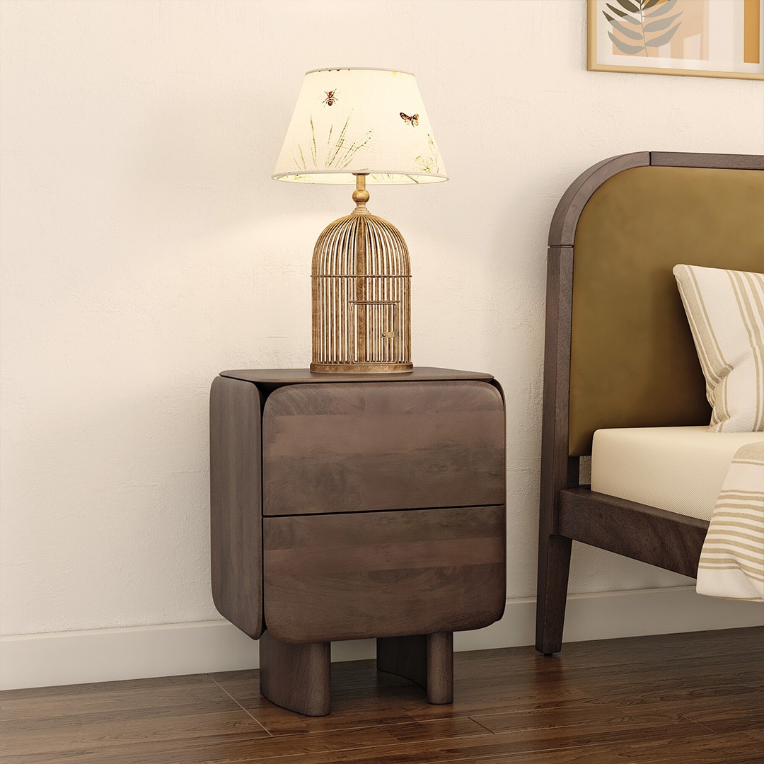Olen Solid Wood Bedside Table In Danish Walnut Finish