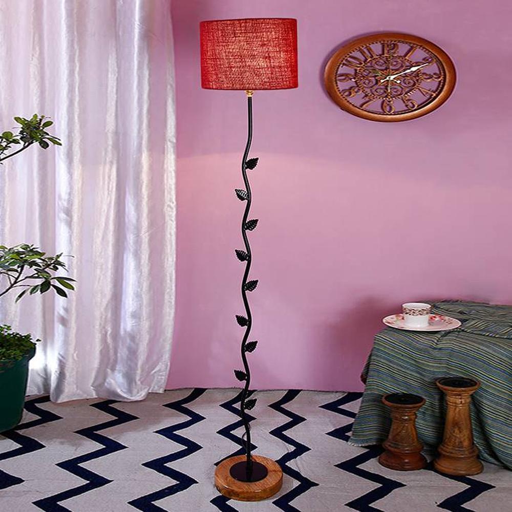 Felicia Maroon Cotton Shade Floor Lamp - Devansh