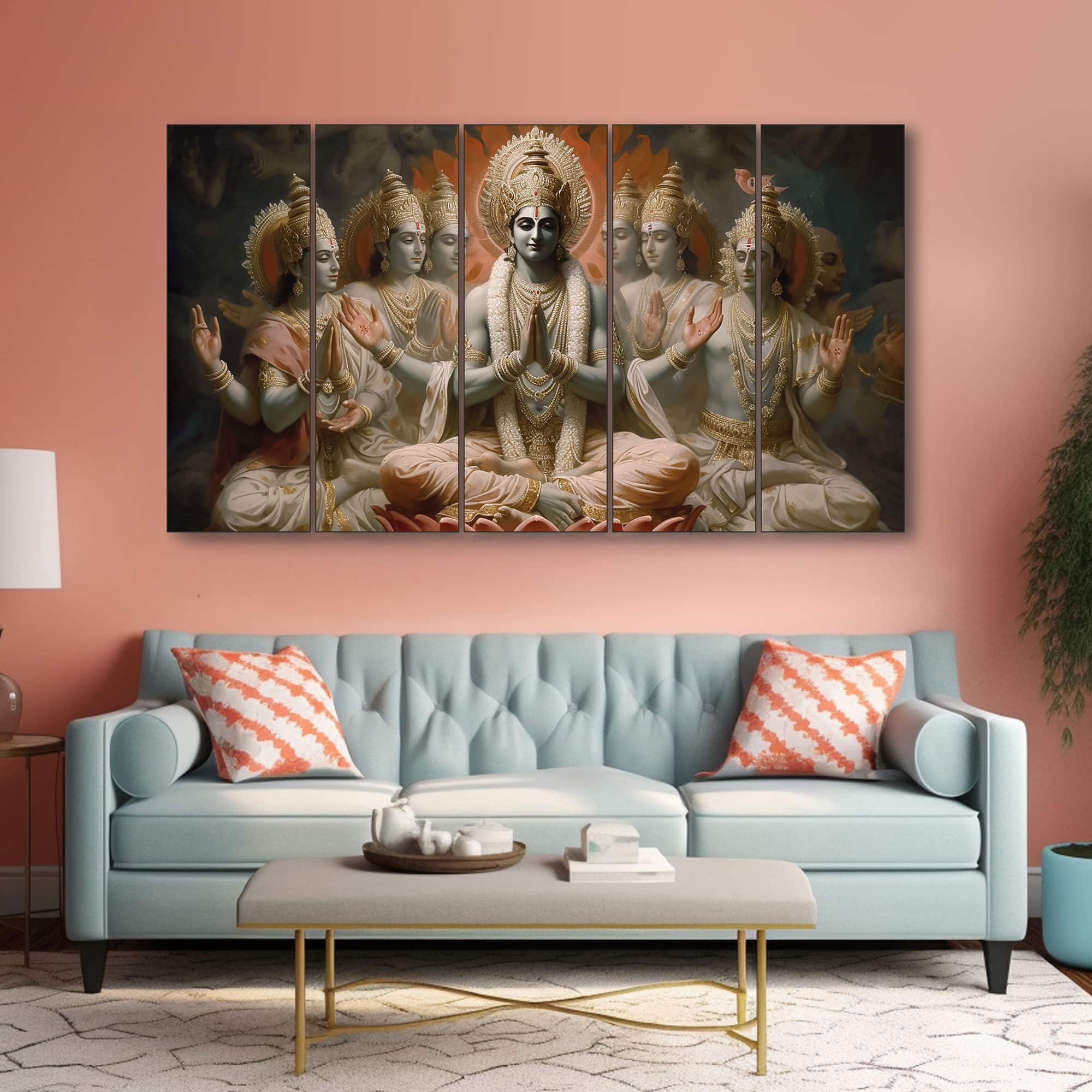 The Castle Decor Goddess Laxmi Wall Painting Wooden Framed 27x48 Inch (Style 13) - The Castle Decor